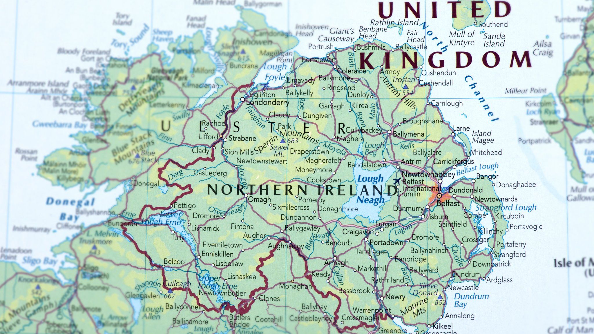 The Irish border marked with a red line