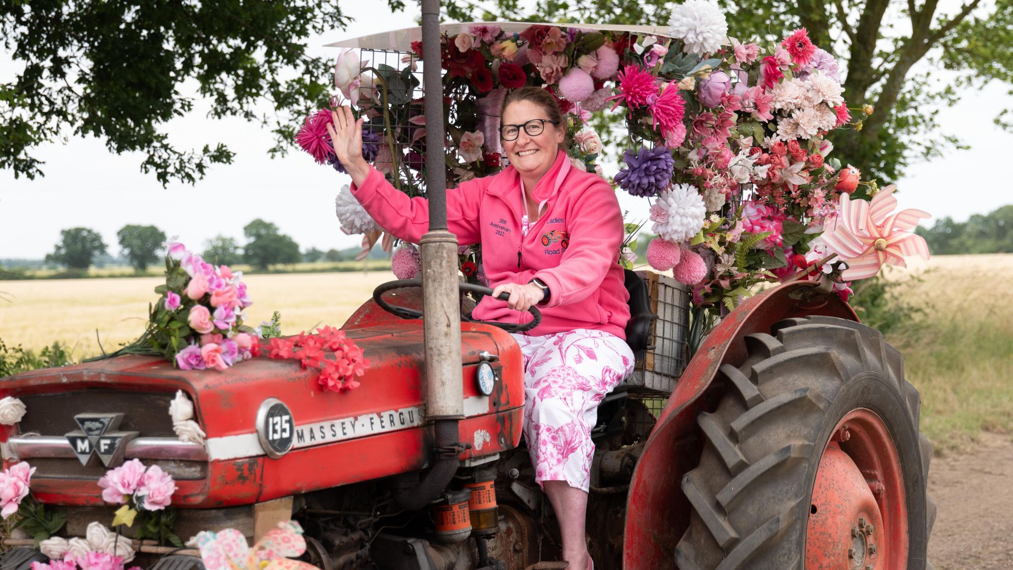 Pink Lady on tractor
