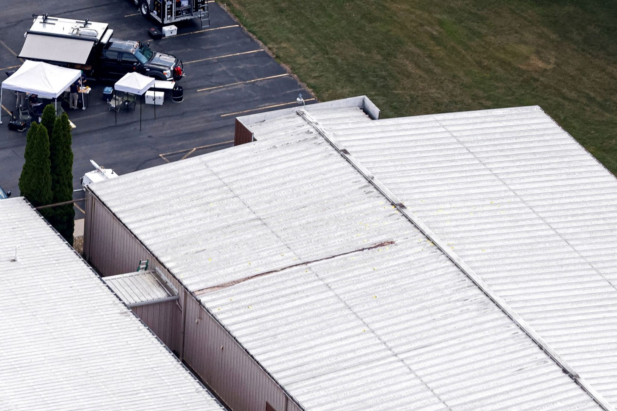 A blood trail on the roof where Crooks shot at Trump