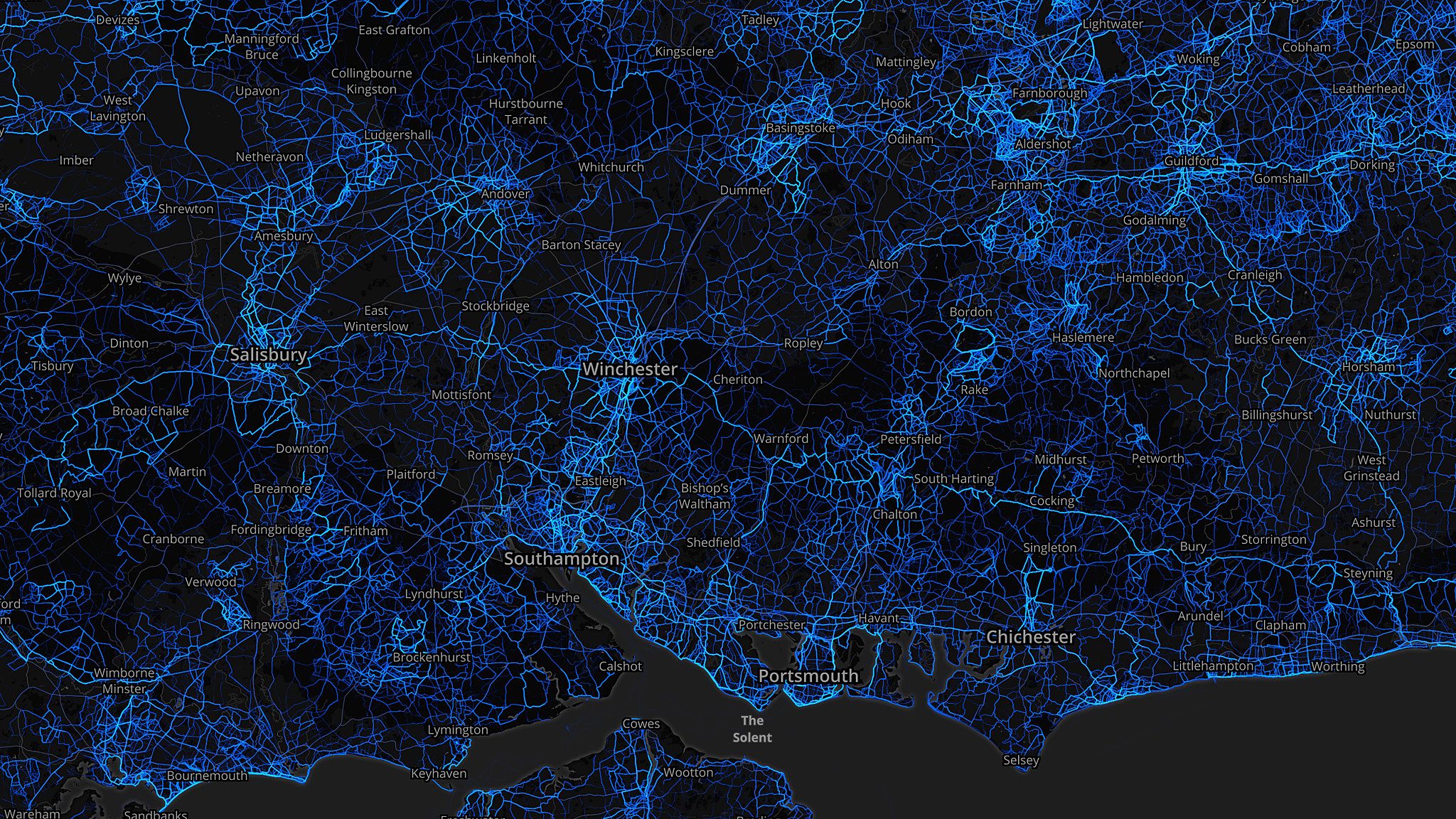 Hampshire - running routes (by Strava users 2015)