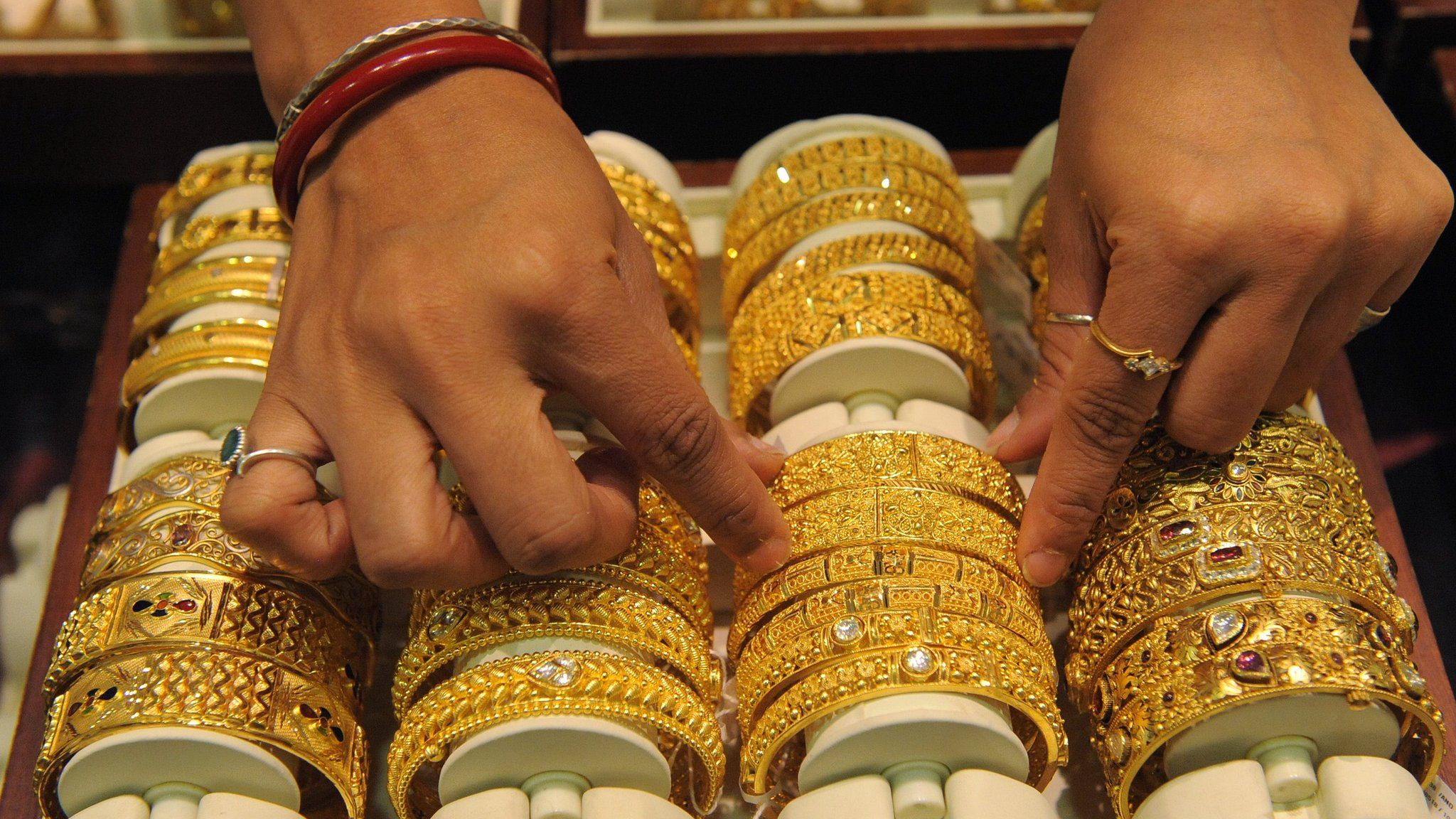Gold jewellery in a store in western India
