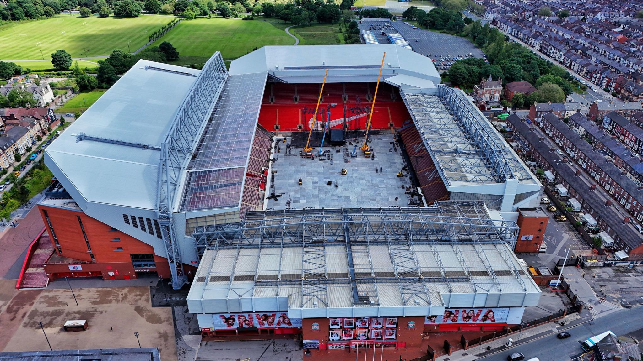 The stage being put in place at Liverpool's Anfield Stadium 