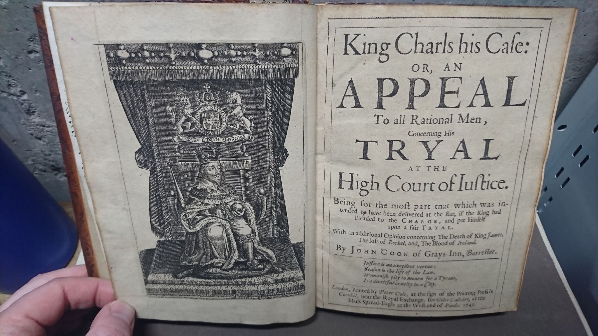 Court report of the trial - or 'tryal' - of King Charles I