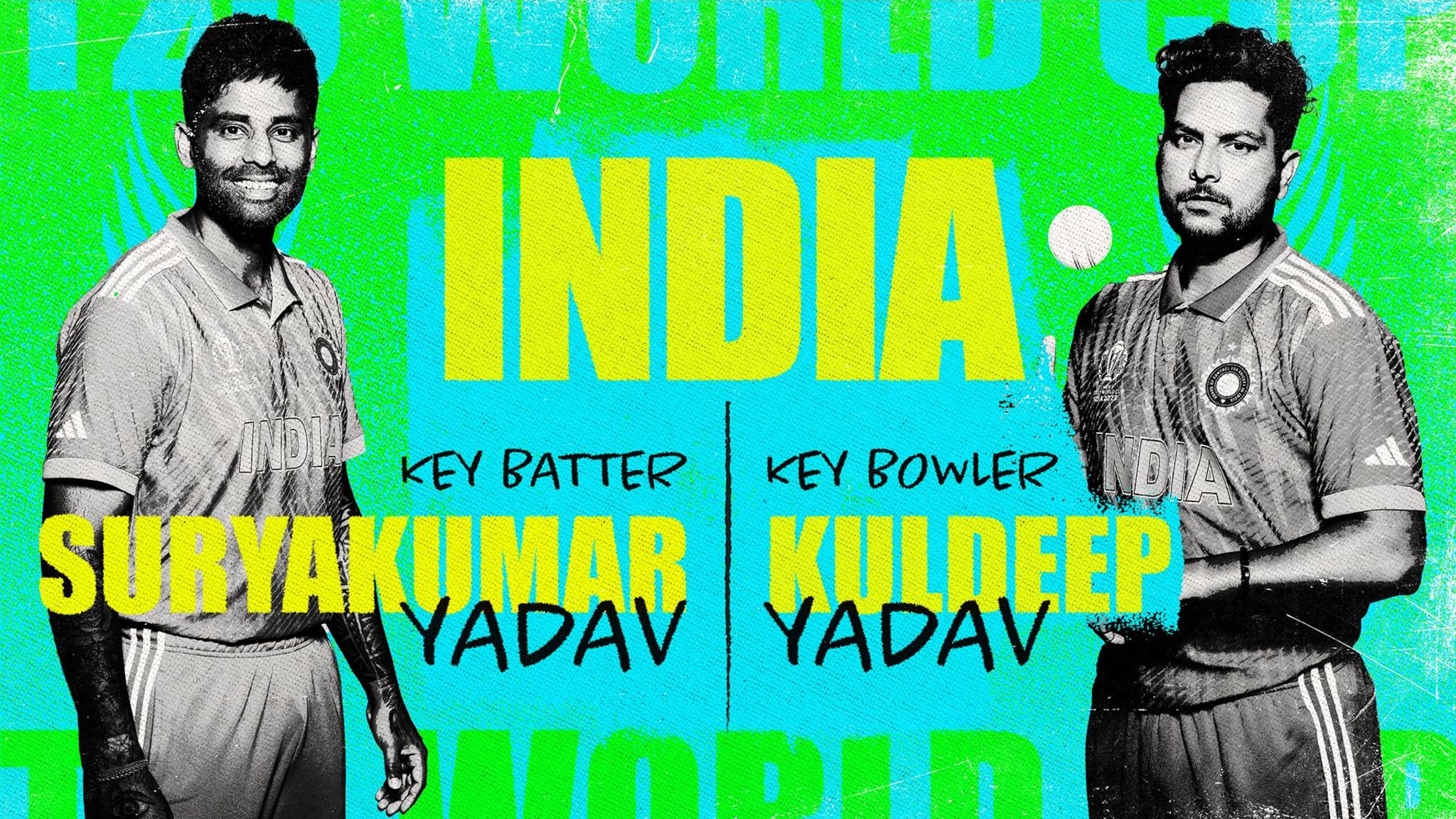 A graphic showing Suryakumar Yadav and Kuldeep Yadav as India's key batter and bowler at the T20 World Cup