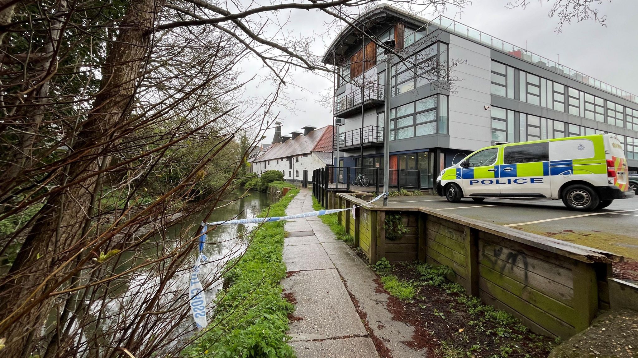 A general view of the cordon near the canal in the area