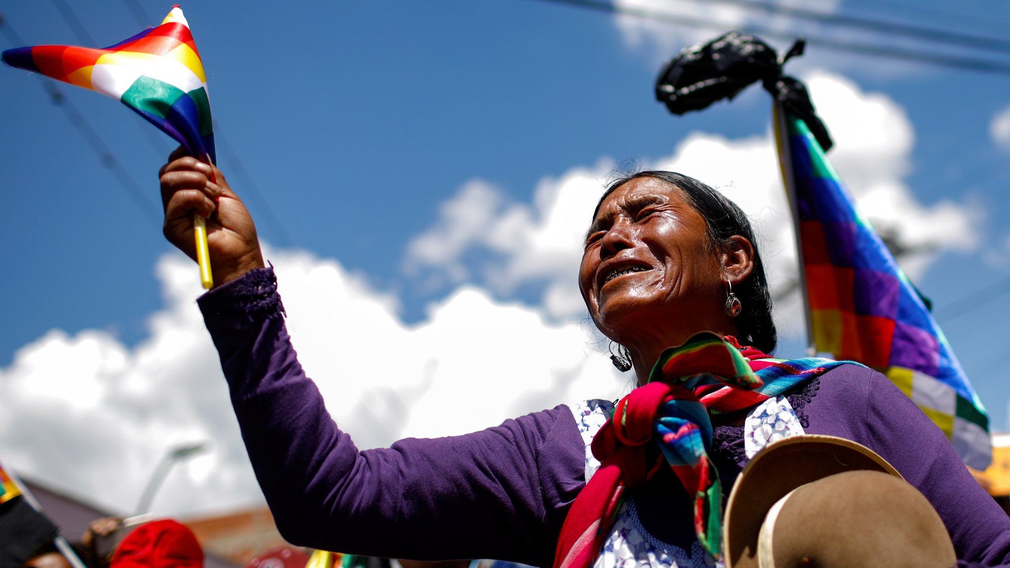 A supporter of Evo Morales at a protest in La Paz on 21 November