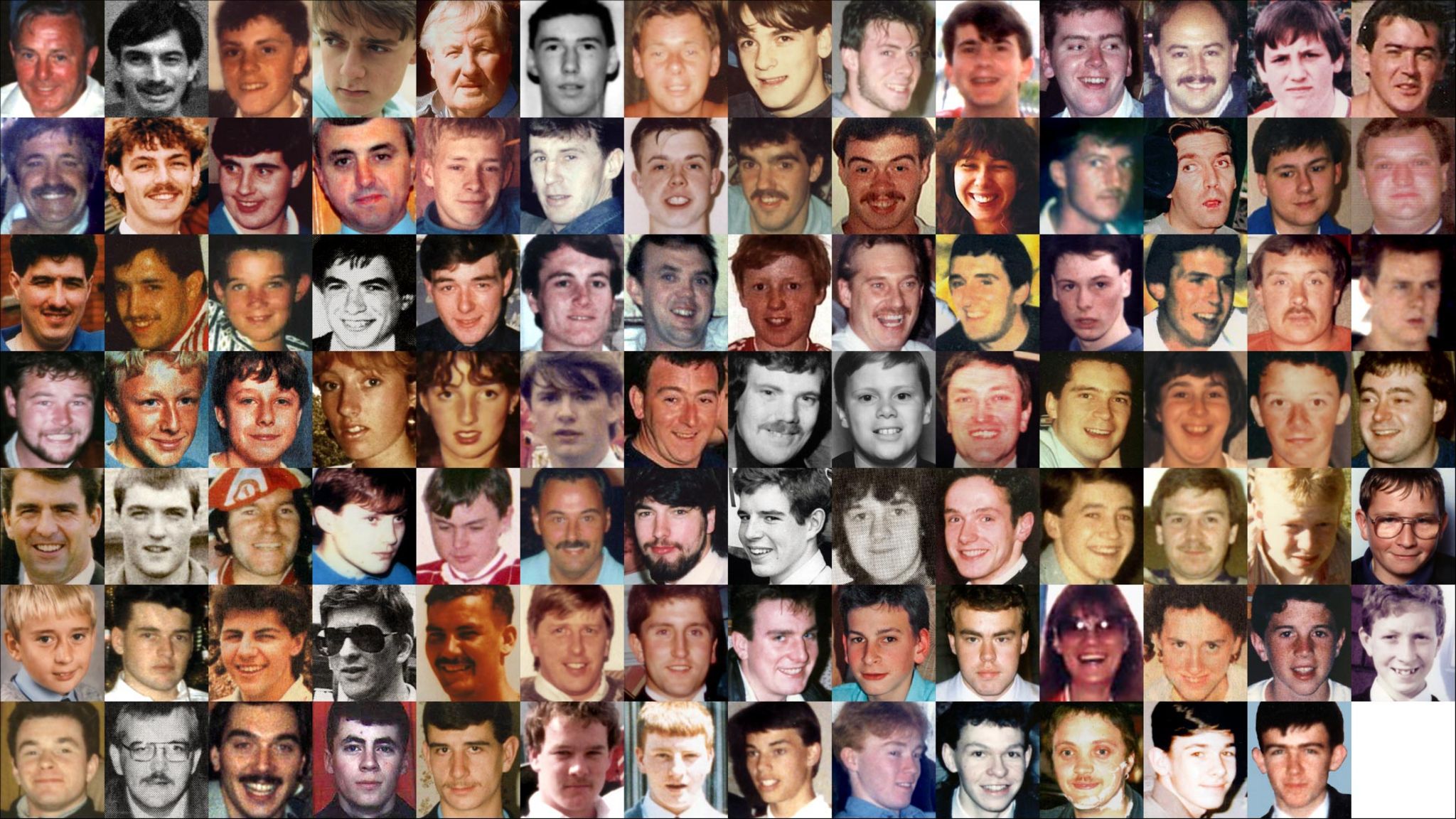 A composite image of the 97 Hillsborough disaster victims