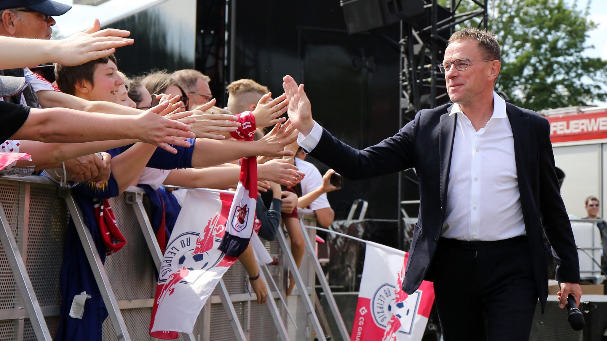 Ralf Rangnick with RB Leipzig fans