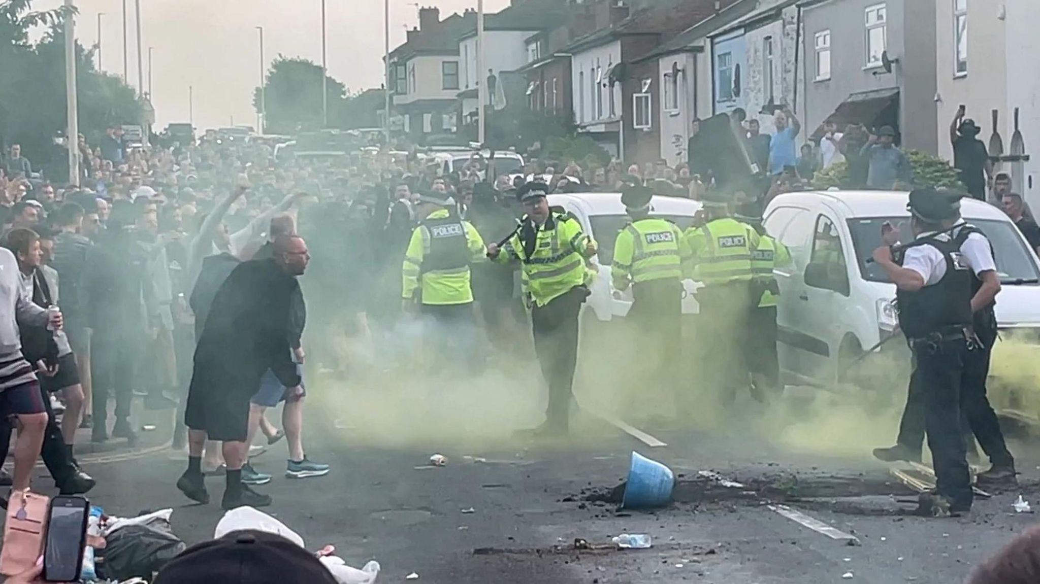 Trouble flares during a protest in Southport, after three children died and eight were injured in a "ferocious" knife attack during a Taylor Swift event at a dance school on Monday.