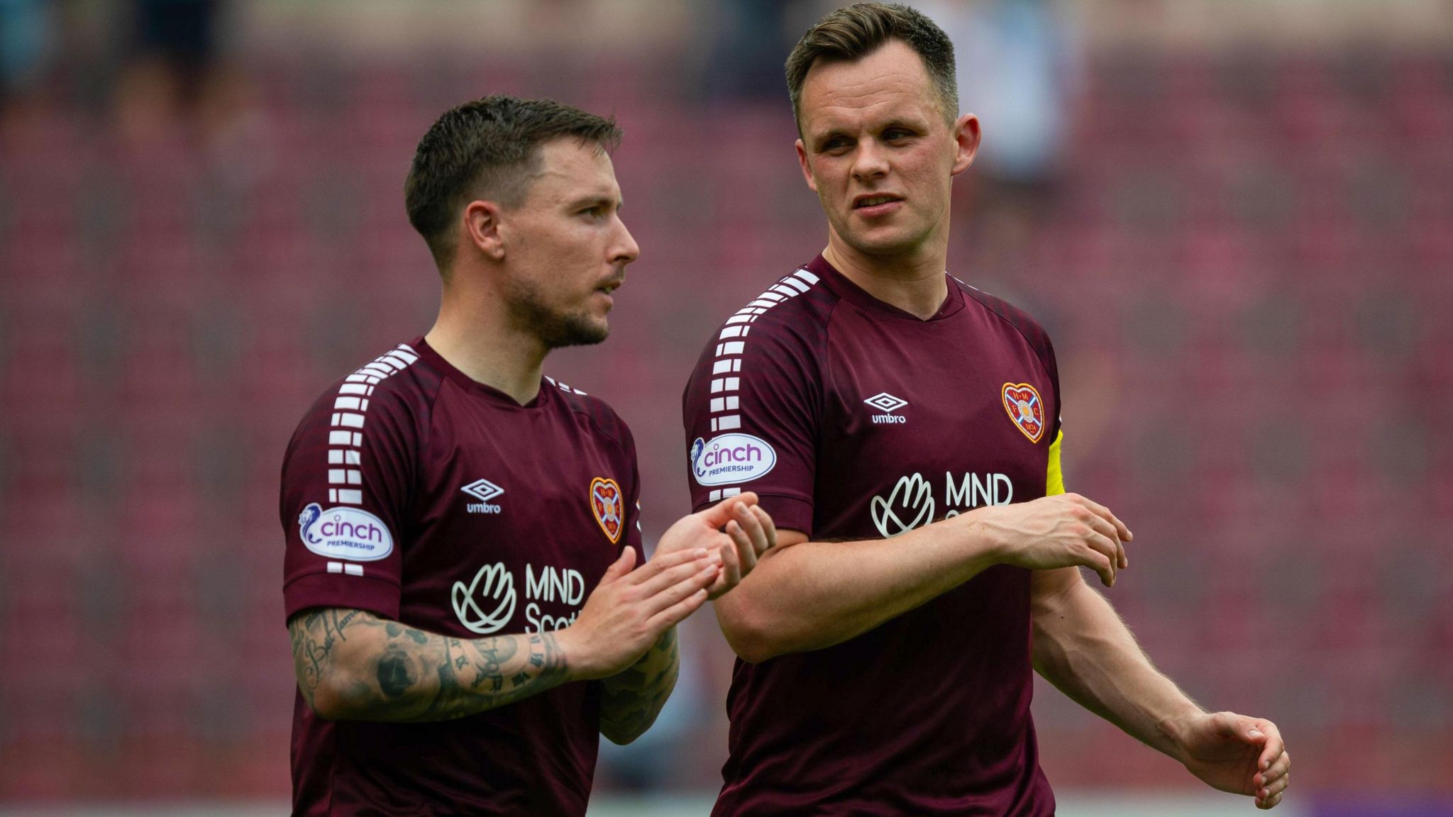 Hearts' Barrie McKay and Lawrence Shankland