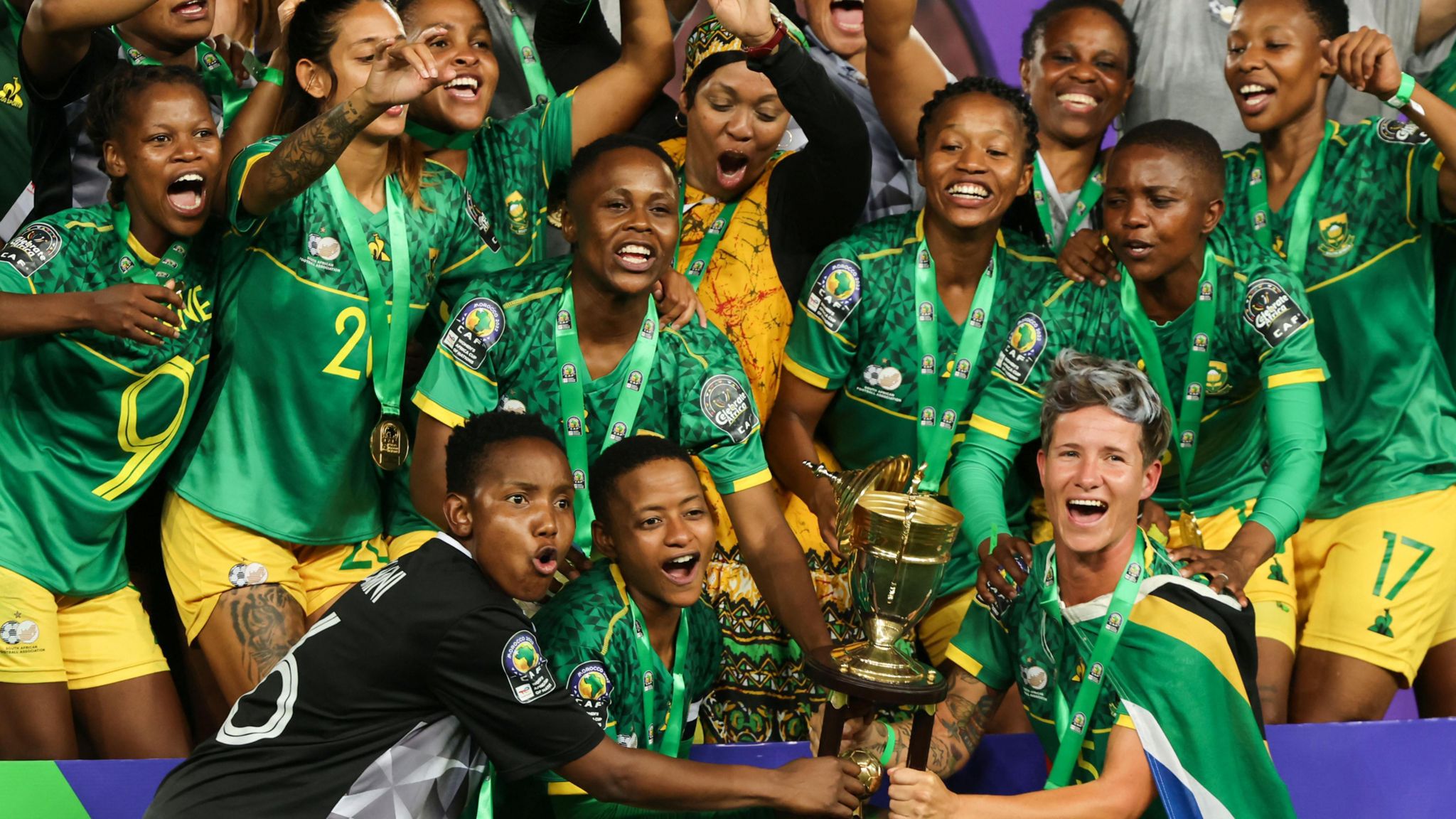 South Africa Women celebrate with the Women's Africa Cup of Nations trophy