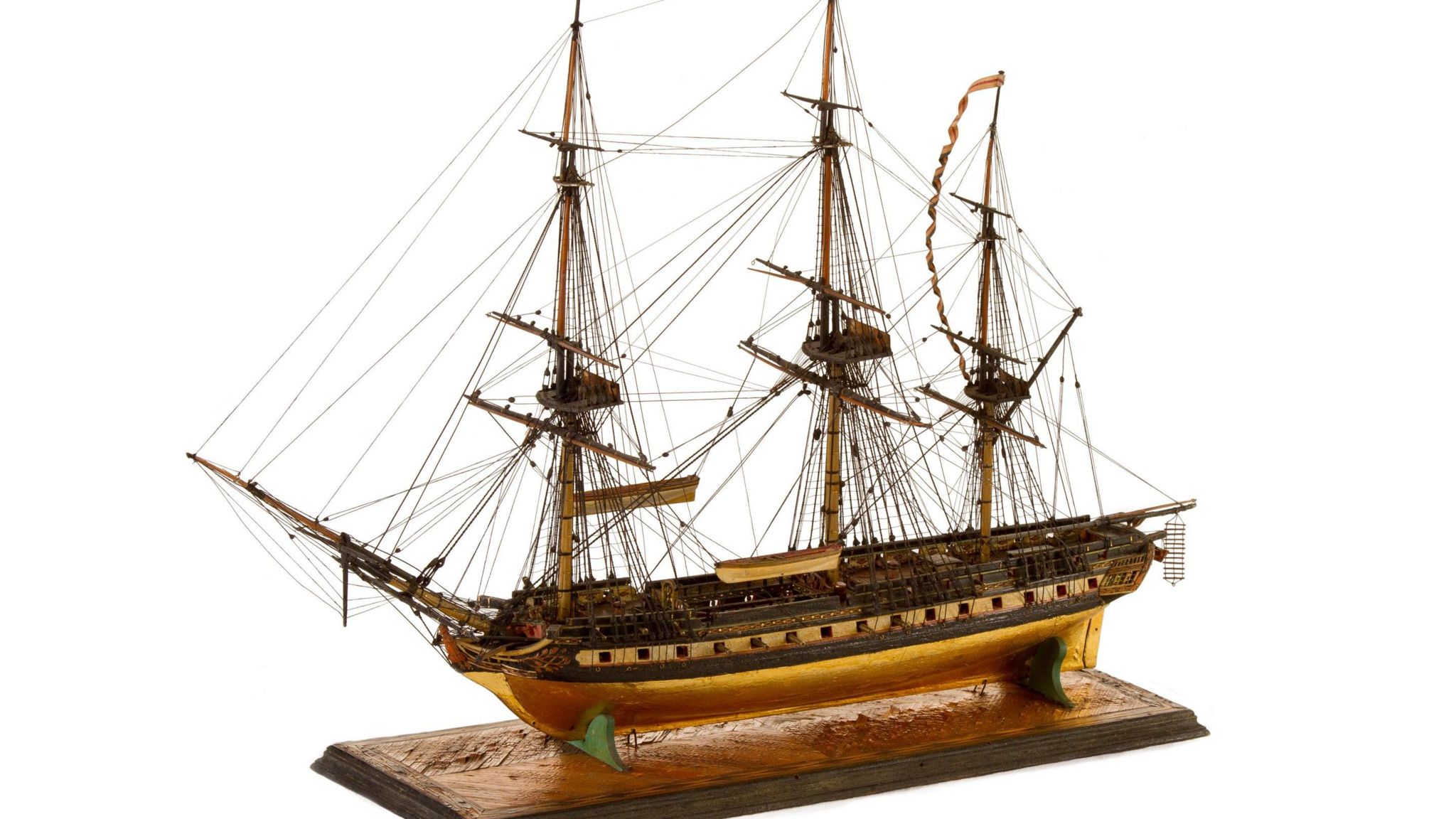 A wooden ship carved by a prisoner of war 