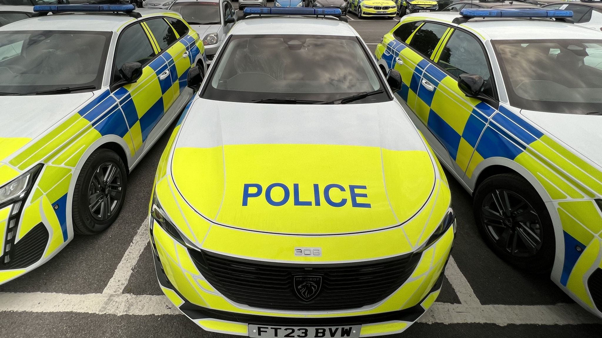 Wiltshire Police cars parked next to each other