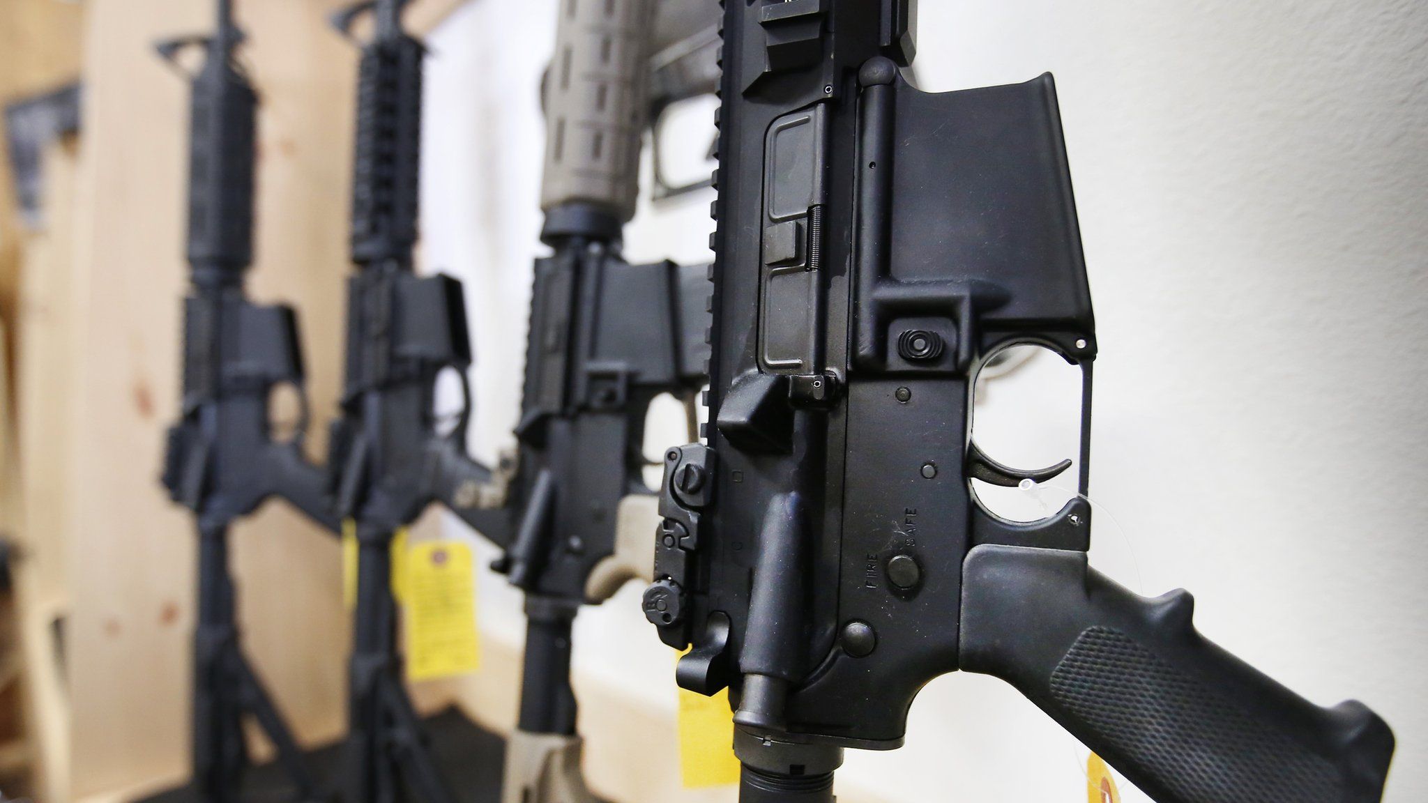 File photo shows AR-15 semi-automatic rifles for sale in Springville, Utah (17 June 2016)