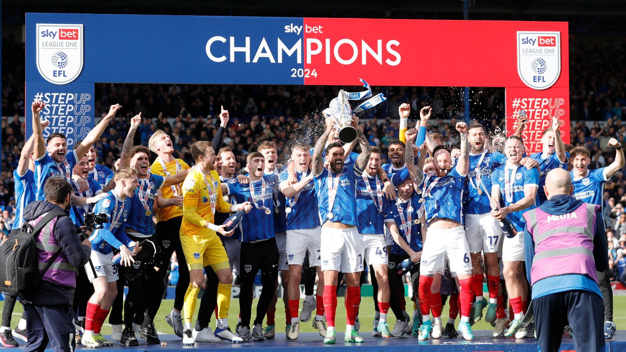 Portsmouth FC with League One trophy.