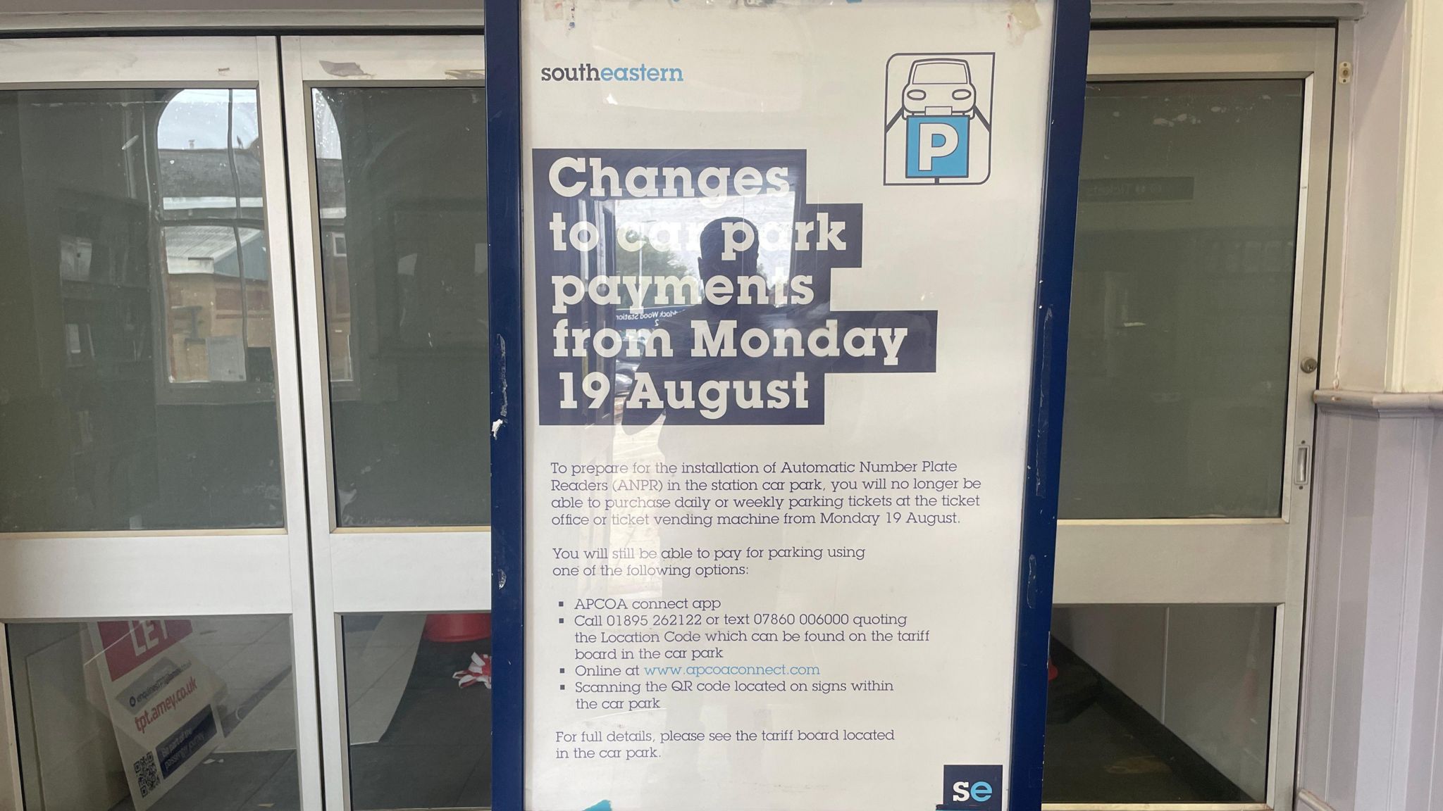 A poster outlining the station car parking changes at Paddock Wood