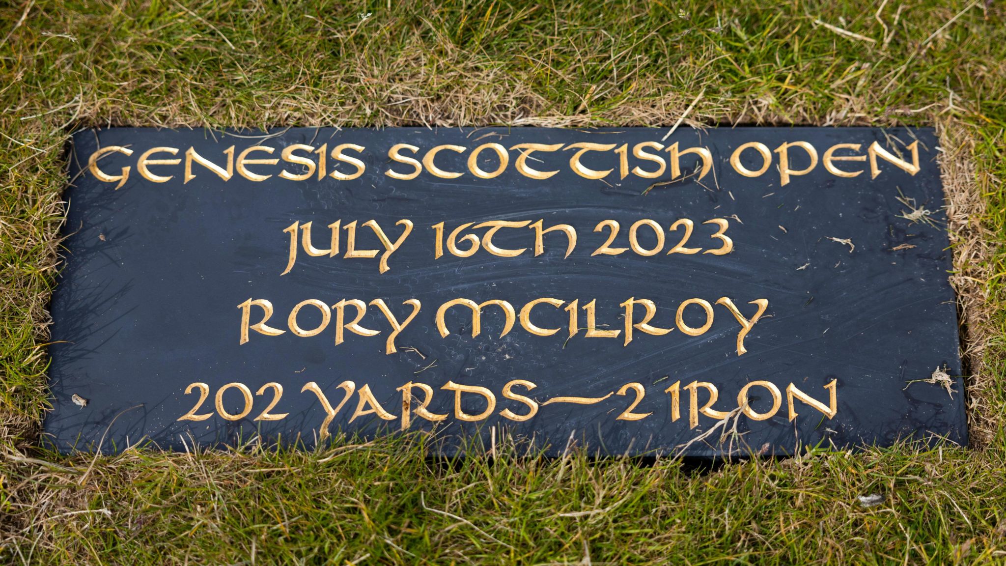 A plaque at the Renaissance Club commemorates Rory McIlroy's famous two-iron strike