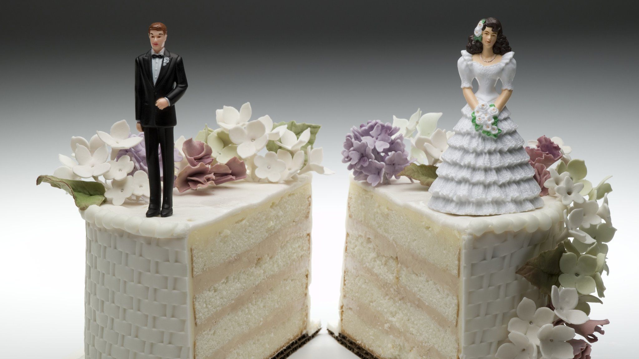 A sliced wedding cake