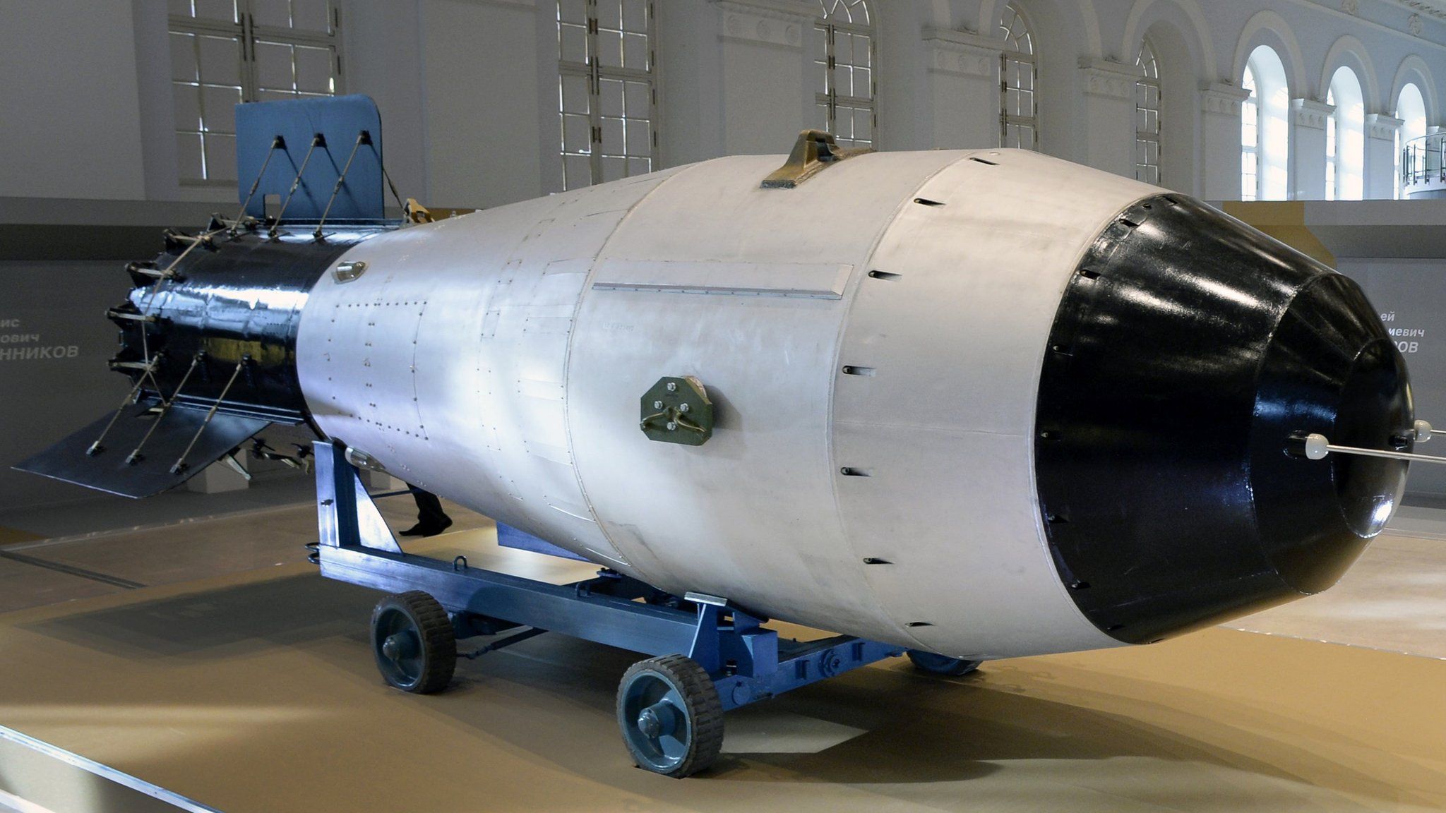 A mockup of a Soviet AN-602 hydrogen bomb displayed at the Sarov factory museum