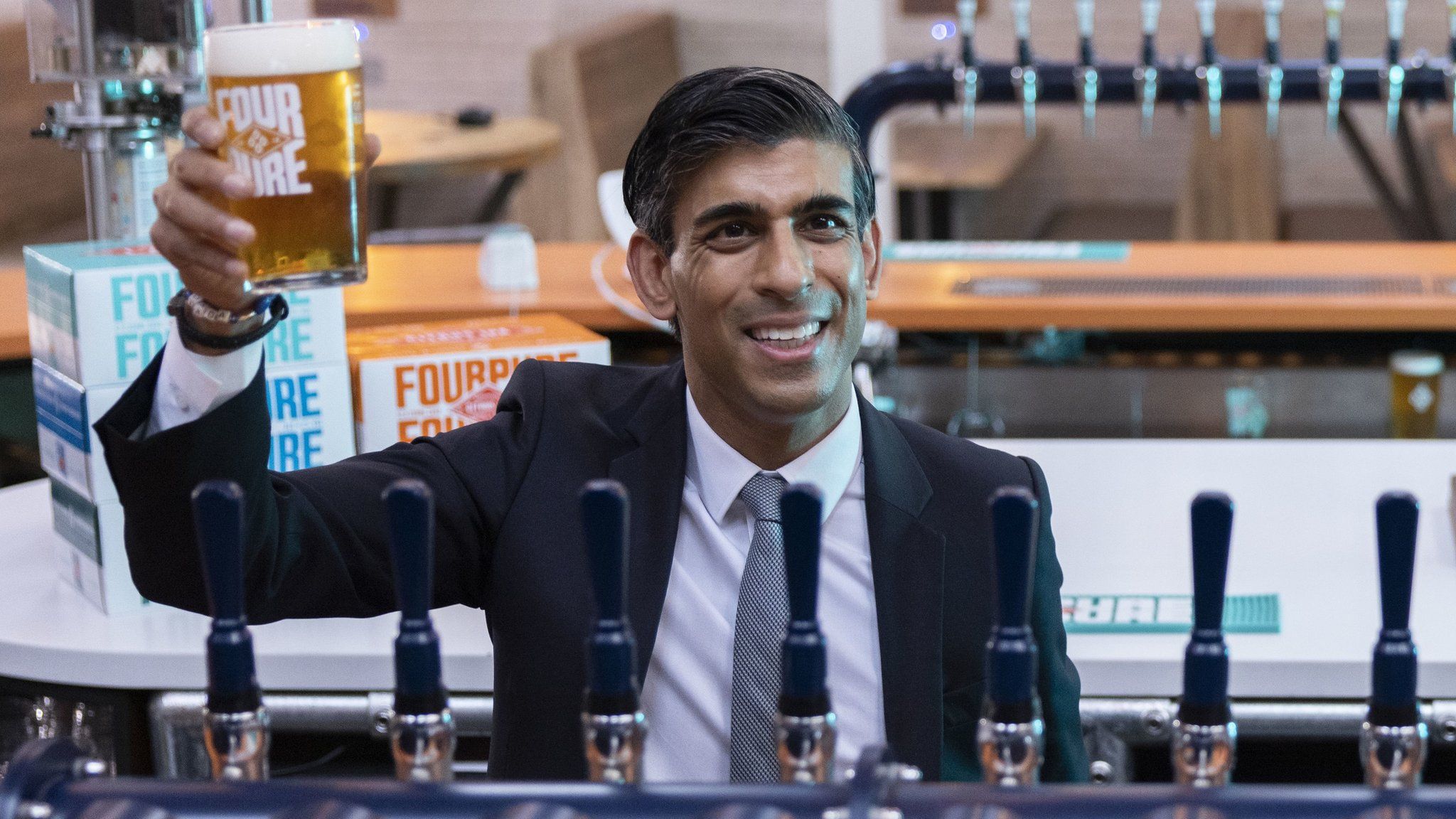 Chancellor of the Exchequer Rishi Sunak during a visit to Fourpure Brewery in Bermondsey, London, after he delivered his Budget to the House of Commons.