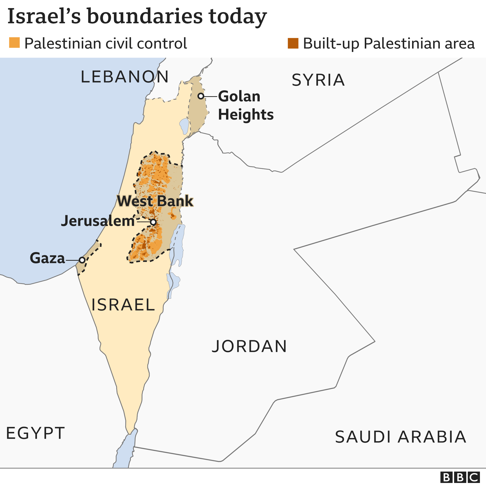 Map of Israel's boundaries today