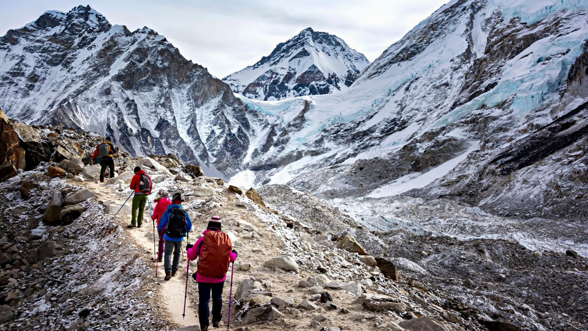 People walking up Mount Everest