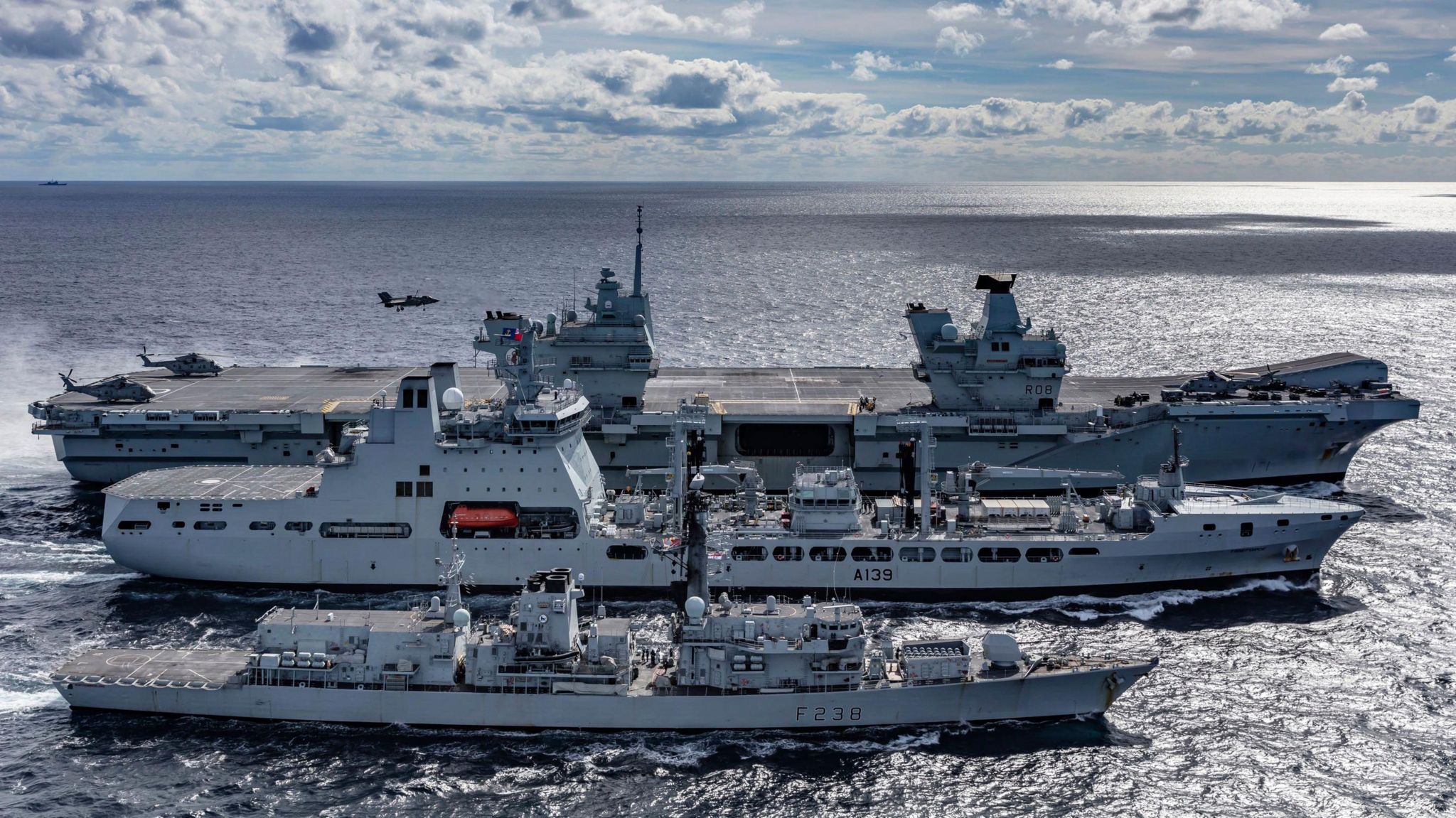 Ships from the Royal Navy and Royal Fleet Auxillary on exercise at sea