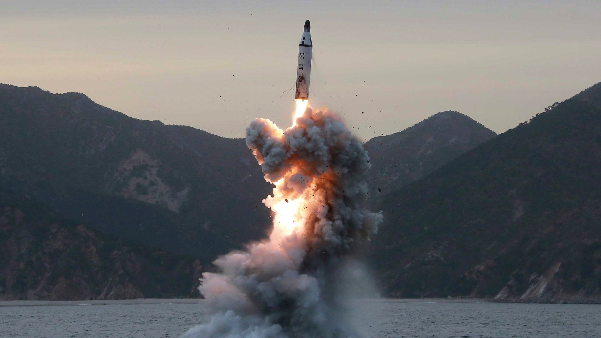 An undated file photo released by the North Korean Central News Agency (KCNA), the state news agency of North Korea, shows an "underwater test-fire of strategic submarine ballistic missile" conducted at an undisclosed location in North Korea (reissued 22 March 2017).
