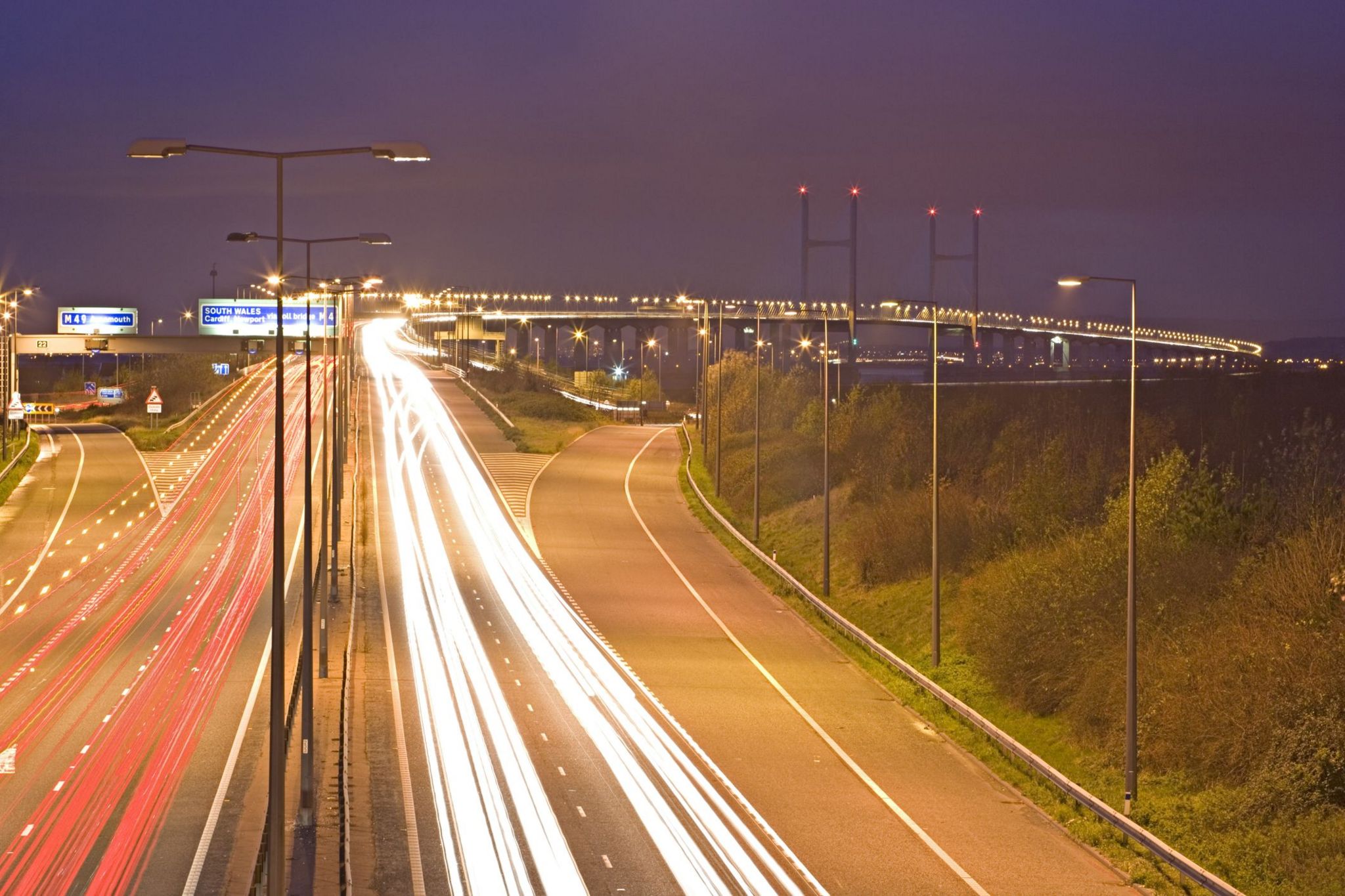 A picture of the second Severn Bridge at night