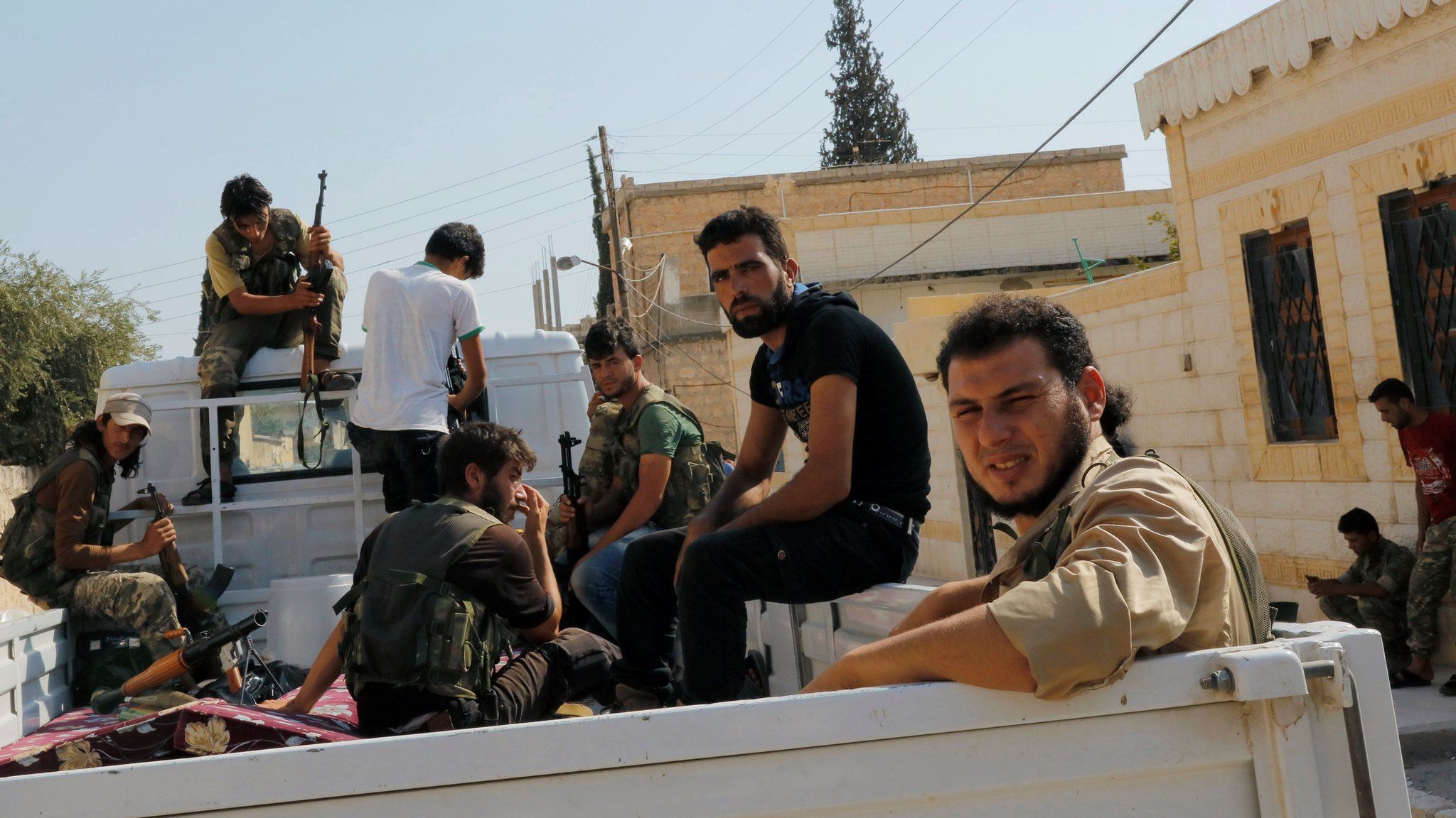 Turkish-backed Syrian rebel fighters in Jarablus on 31 August 2016