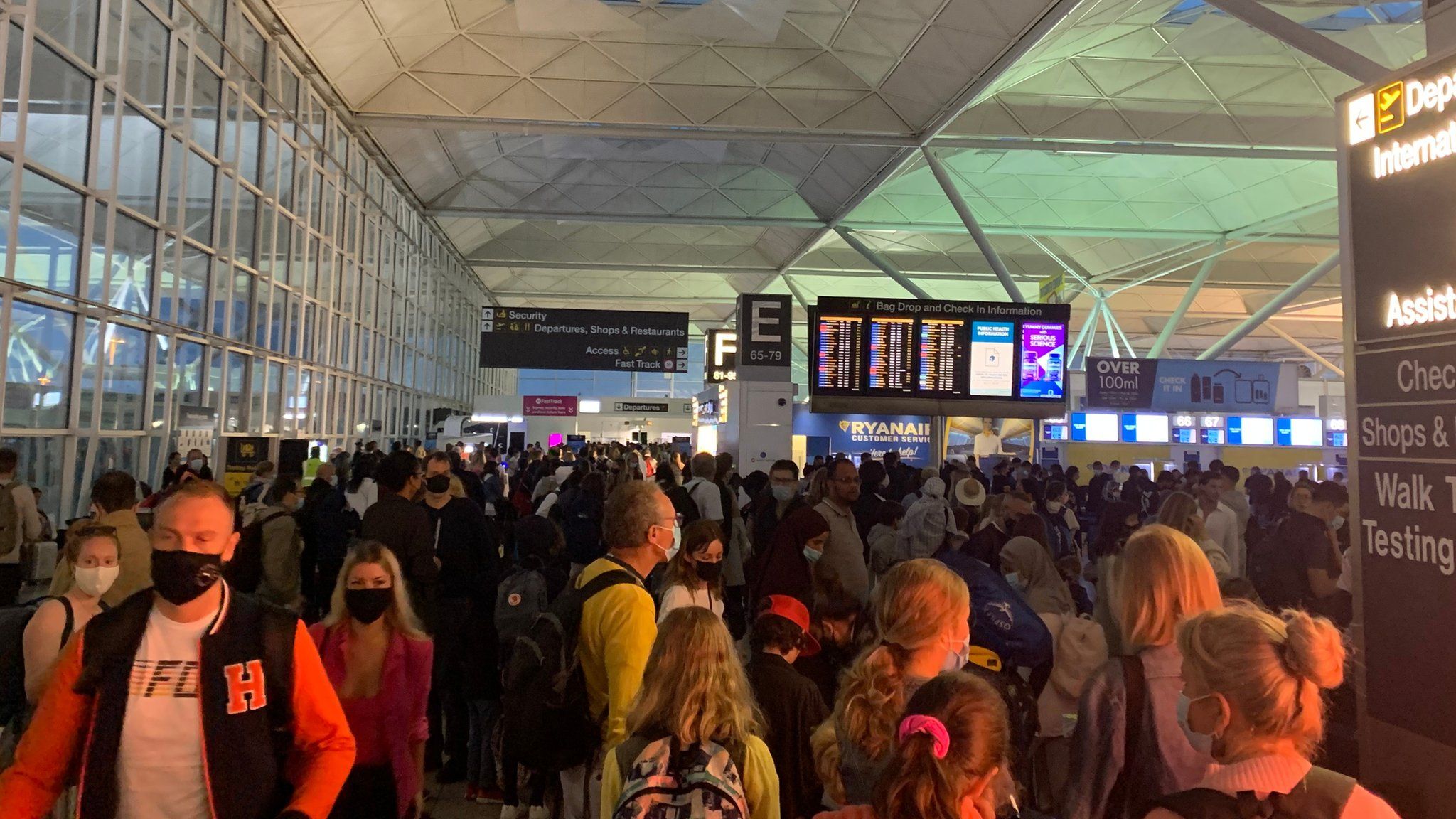 Crowds at London Stansted Airport on Saturday
