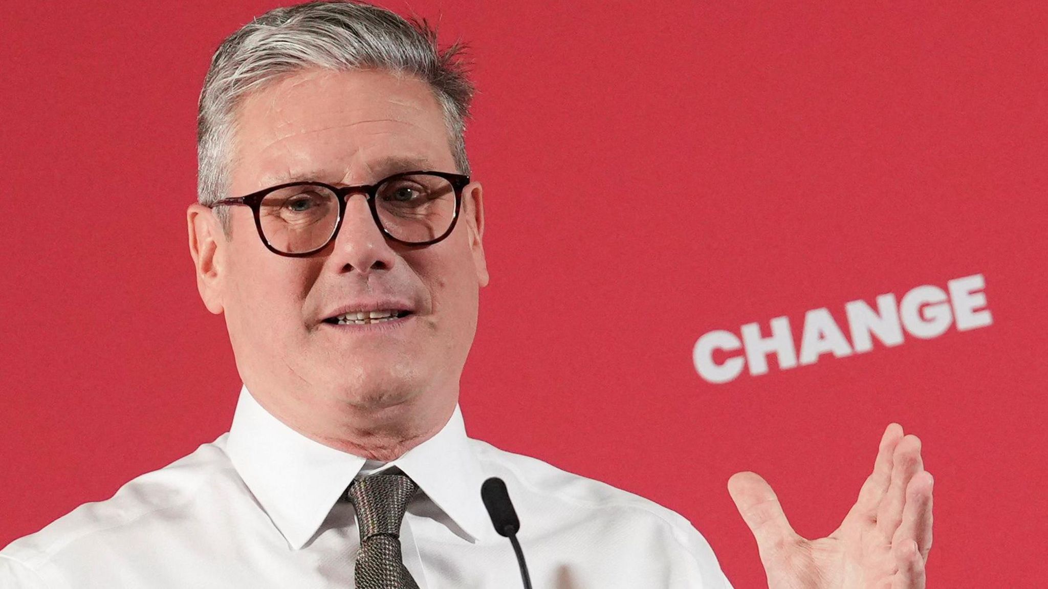 British opposition Labour Party leader Keir Starmer gives a keynote speech during a Labour party general election campaign event in Lancing, Britain, May 27, 2024
