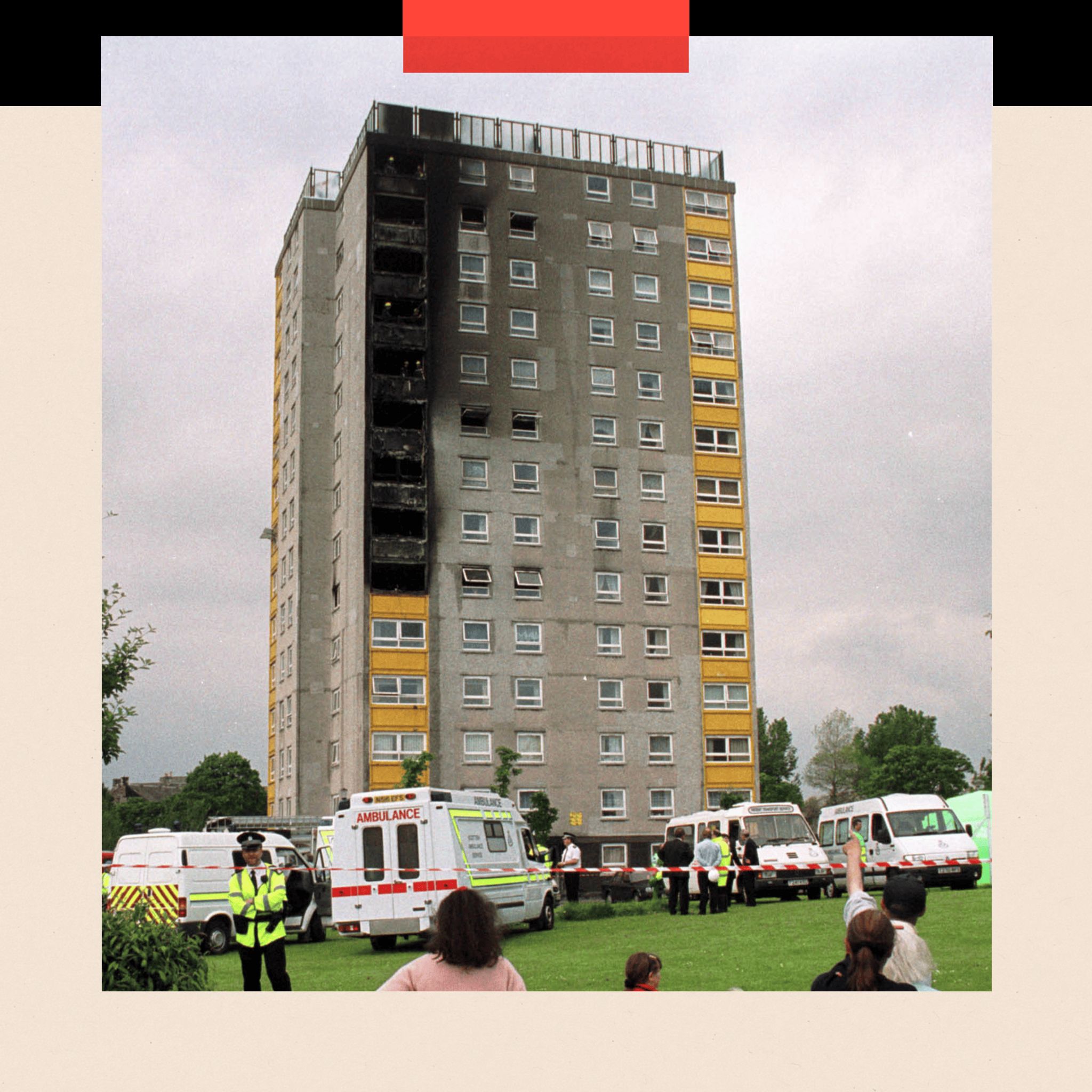 The aftermath of the fire at Garnock Court, Ayrshire