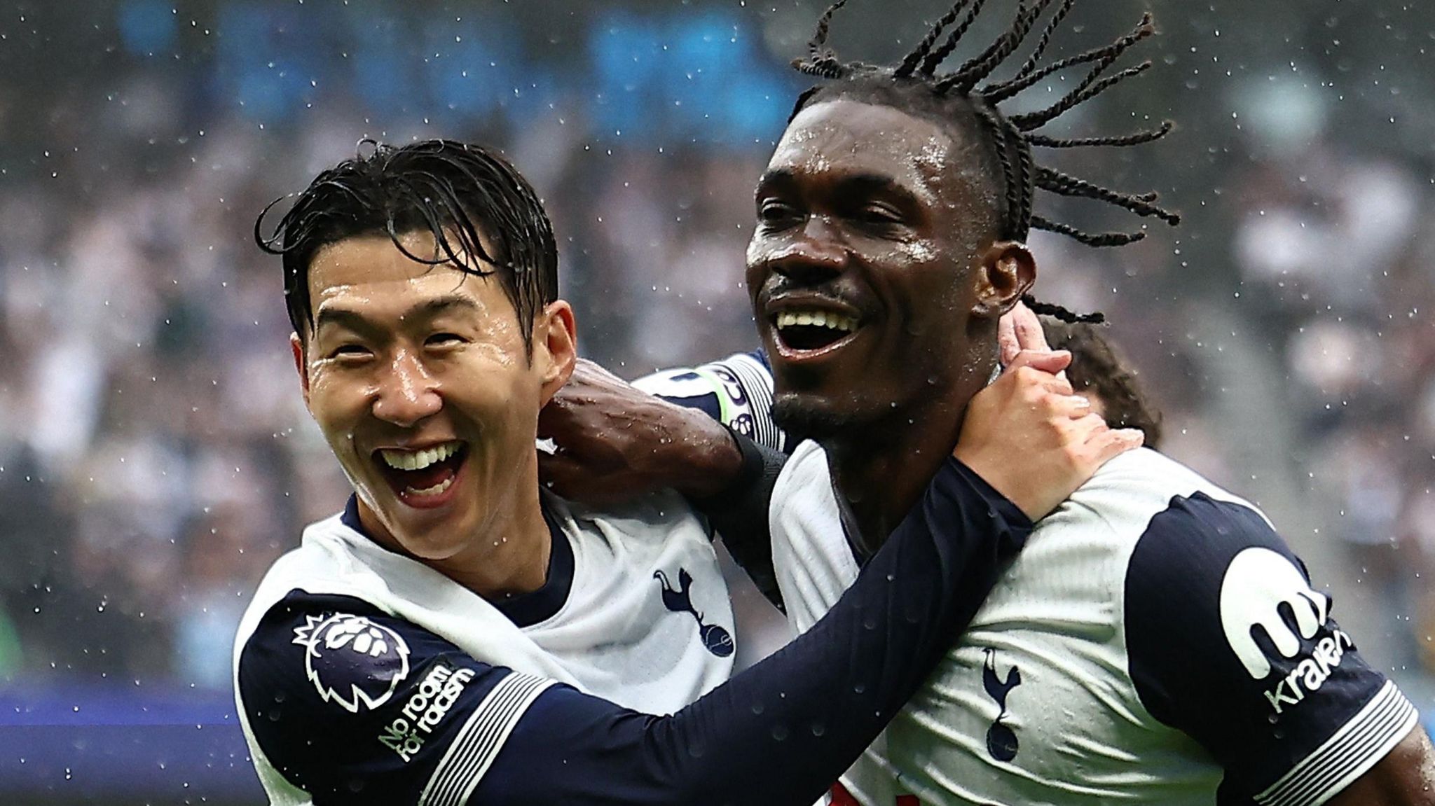 Son Heung-Min celebrates with Tottenham team-mate Yves Bissouma