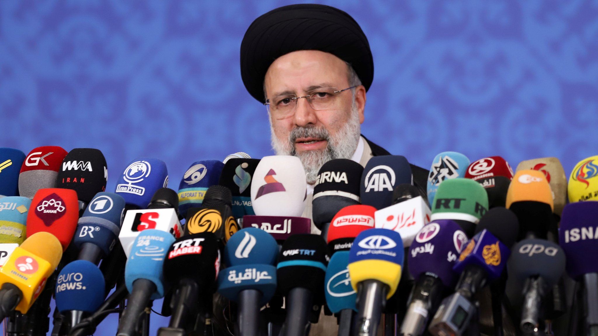 Ebrahim Raisi speaks to reporters in Tehran, Iran (21 June 2021)
