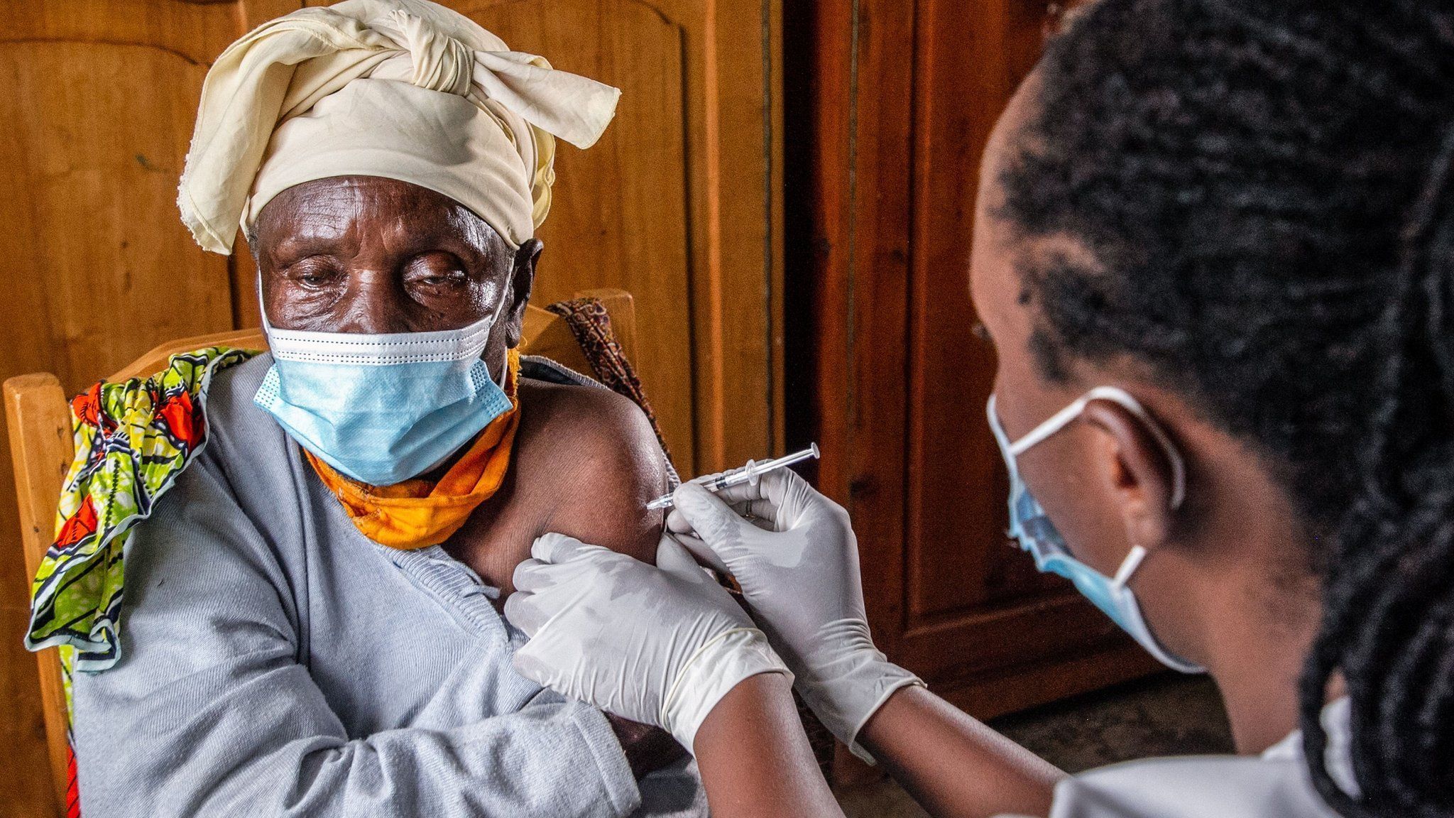 Elderly woman receives the AstraZeneca vaccine