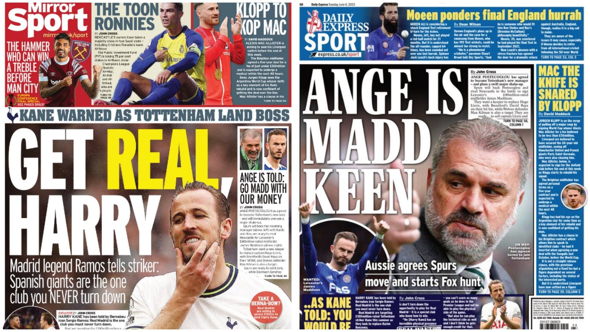 Tottenham Kane to Real Madrid and Maddison to Spurs back pages BBC