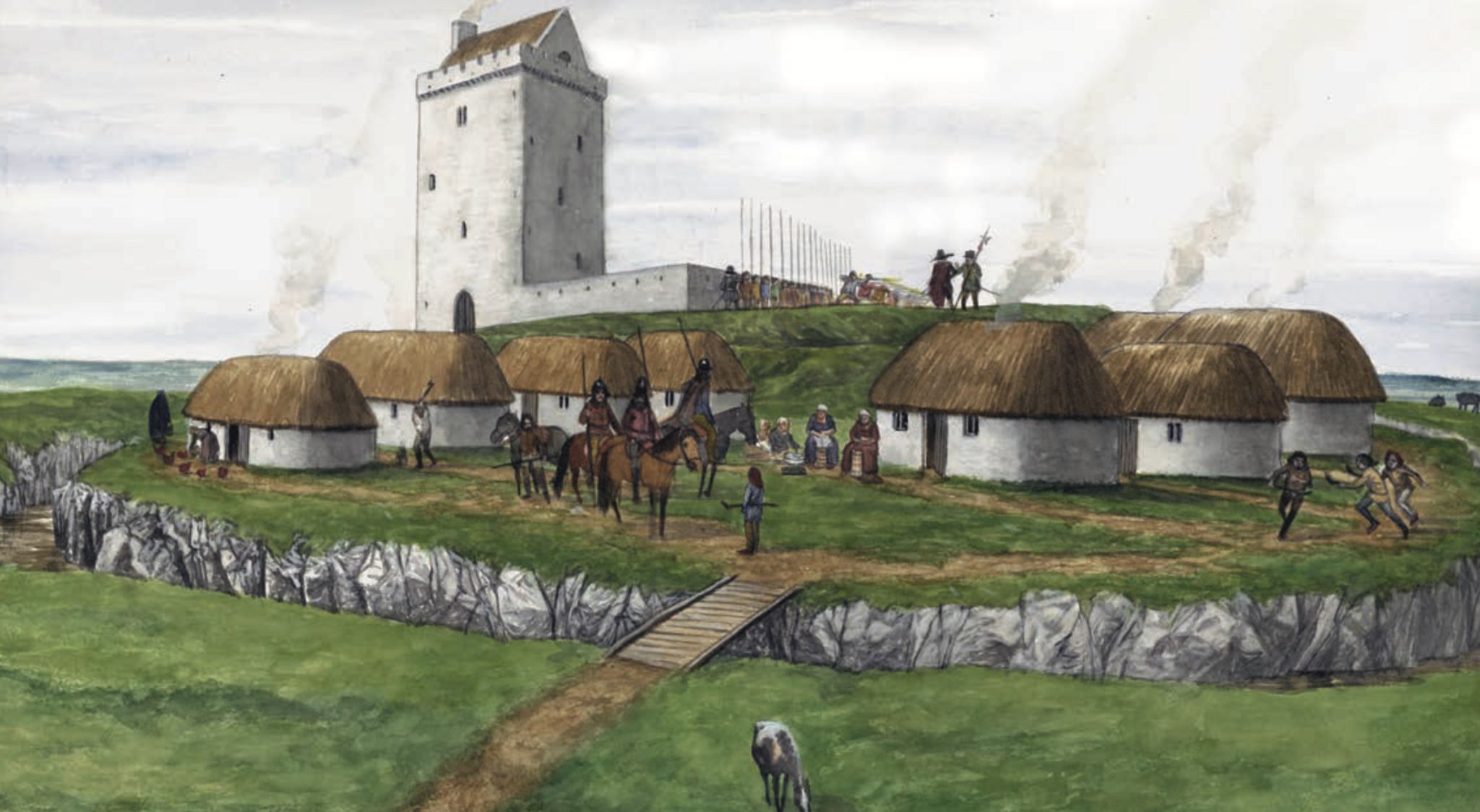 reconstruction drawing of Dungannon castle by Seán Ó Brogáin