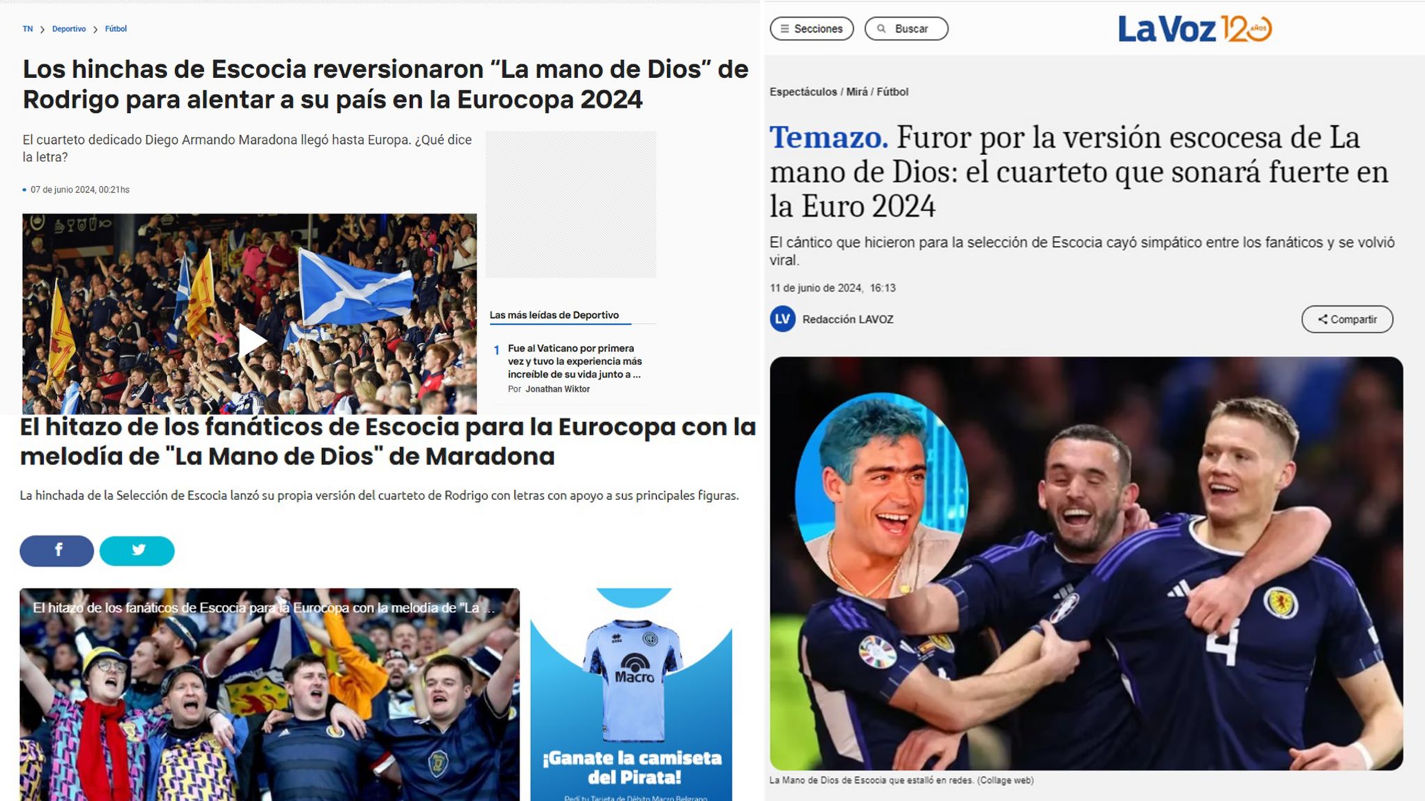 A collage of Argentina media outlets reporting on the song