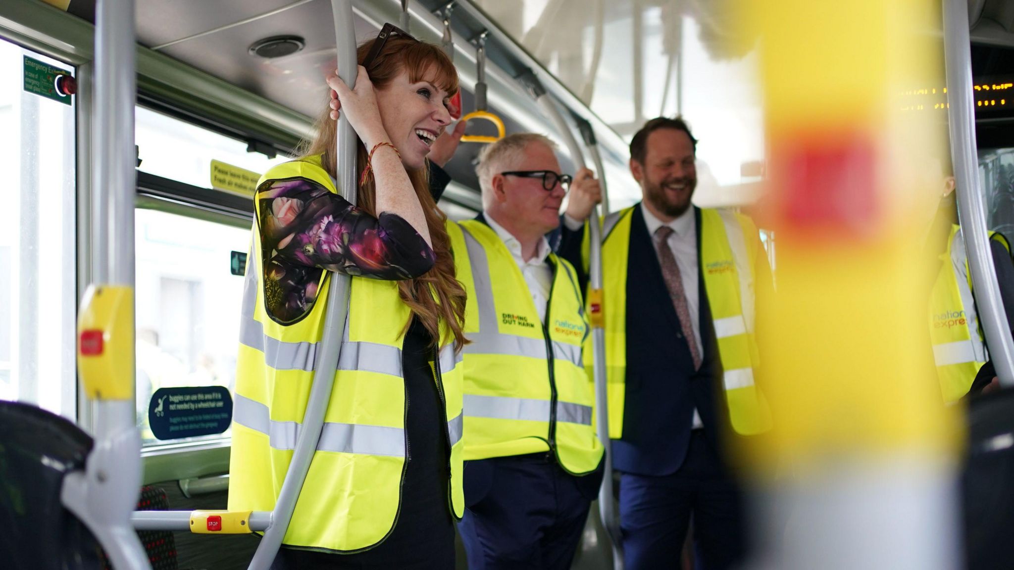 Angela Raynor and Richard Parker on a bus