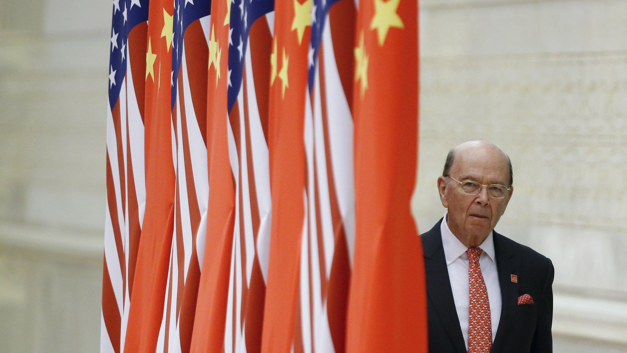 Commerce Secretary Wilbur Ross arrives at a state dinner at the Great Hall of the People on November 9, 2017 in Beijing, China