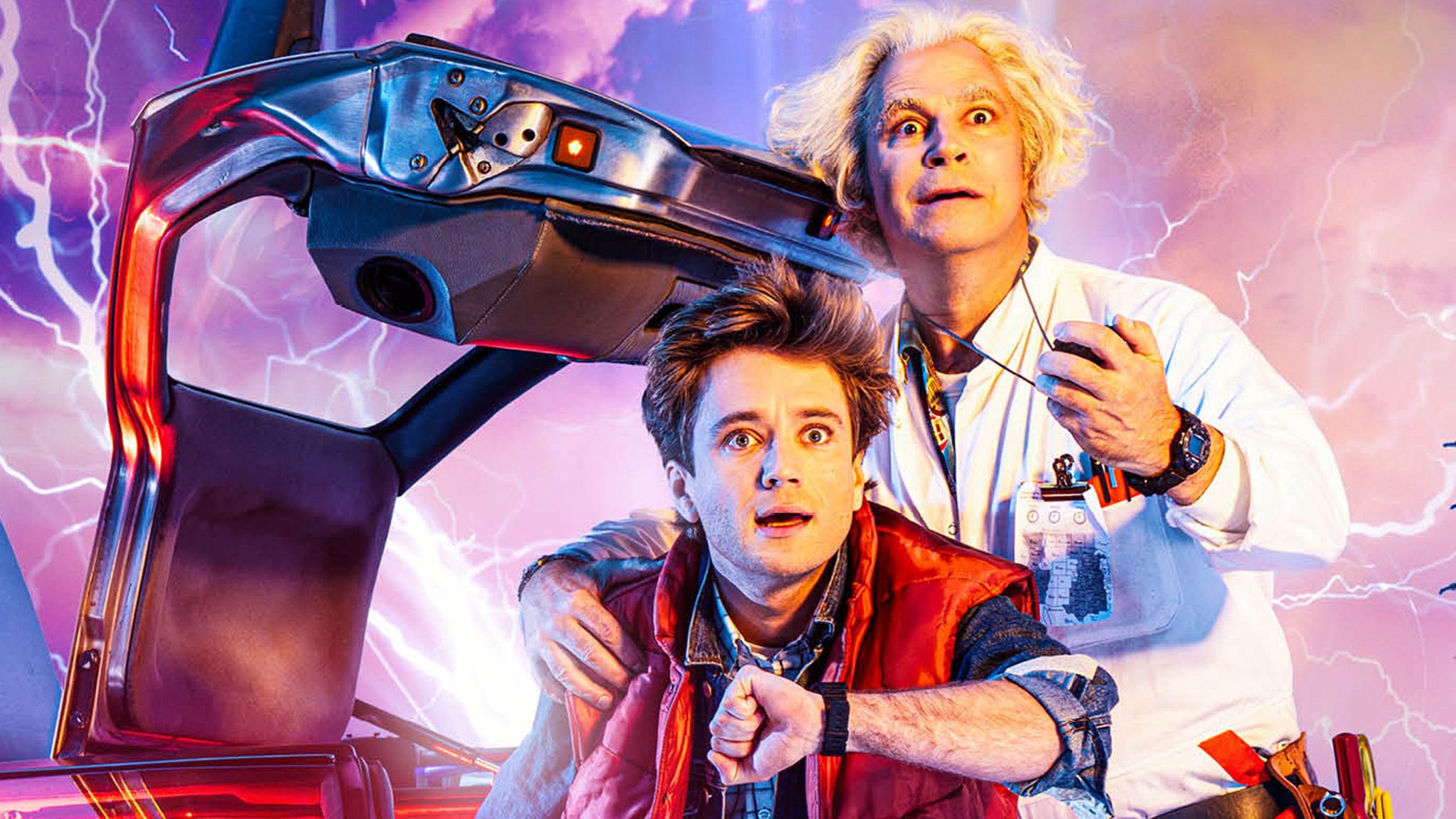 Olly Dobson and Roger Bart in Back To The Future: The Musical