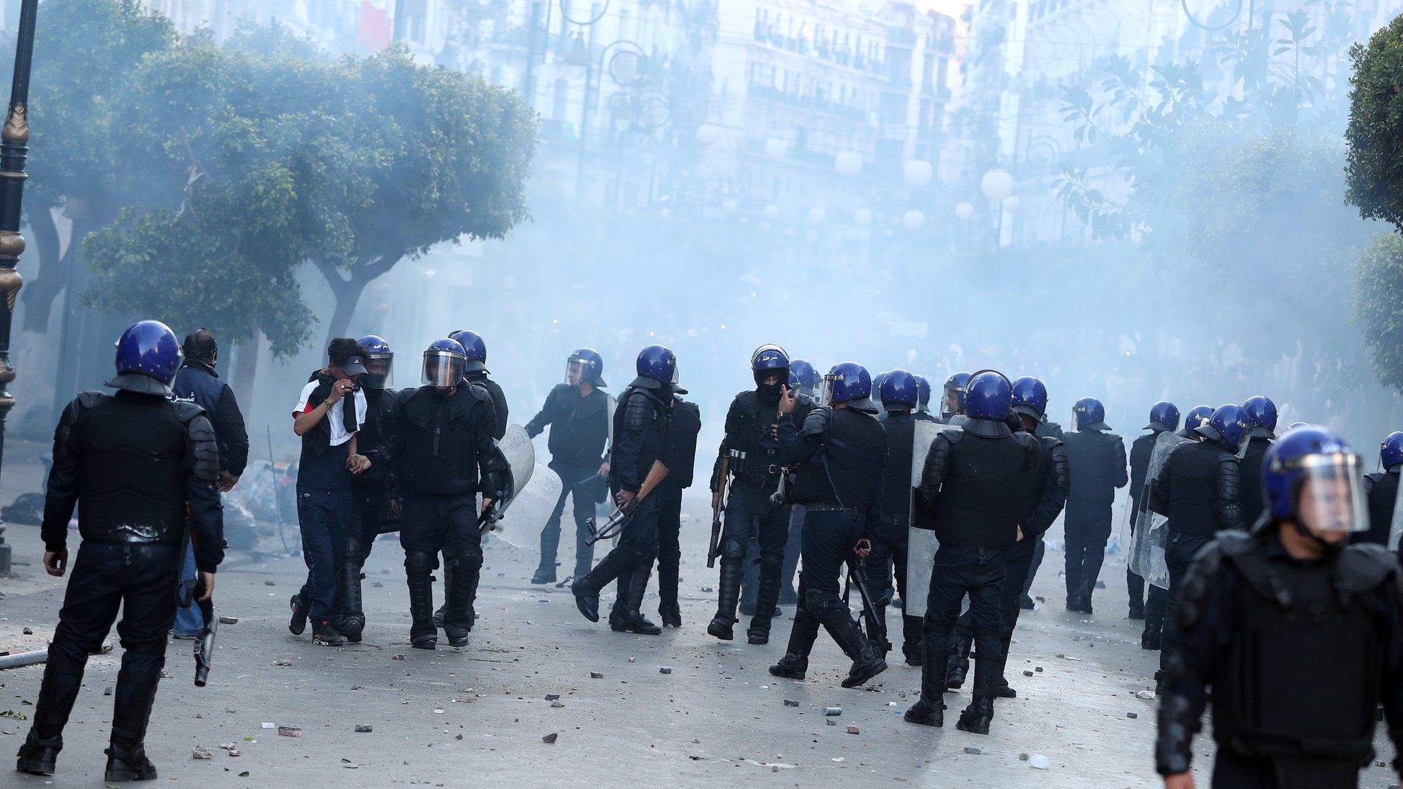 Demonstrators clash with police in Algeria, April 2019