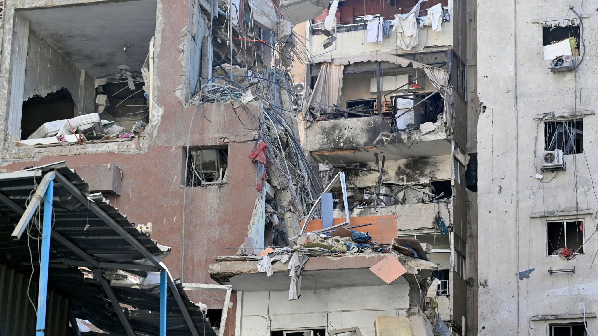 Buildings damaged in an Israeli strike in Beirut, Lebanon, on 30 July 2024