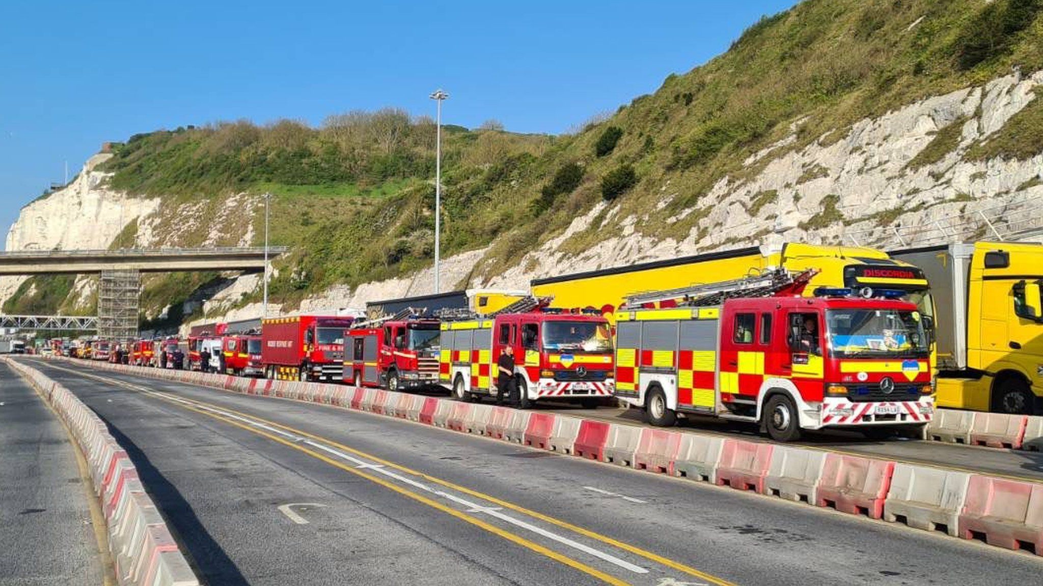 Fire engines queuing in Kent