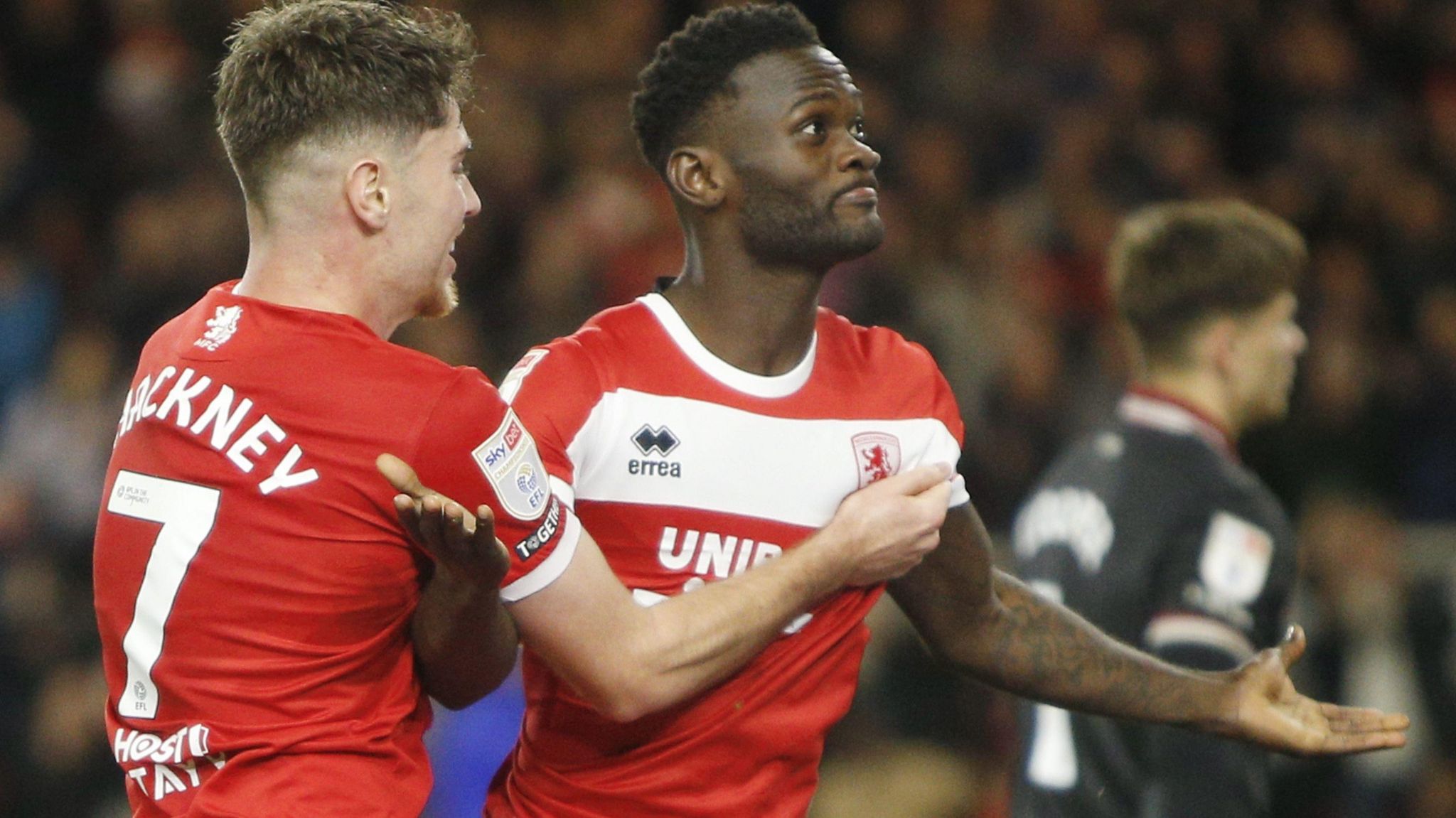 Middlesbrough forward Emmanuel Latte Lath celebrates his goal against Sheffield United



