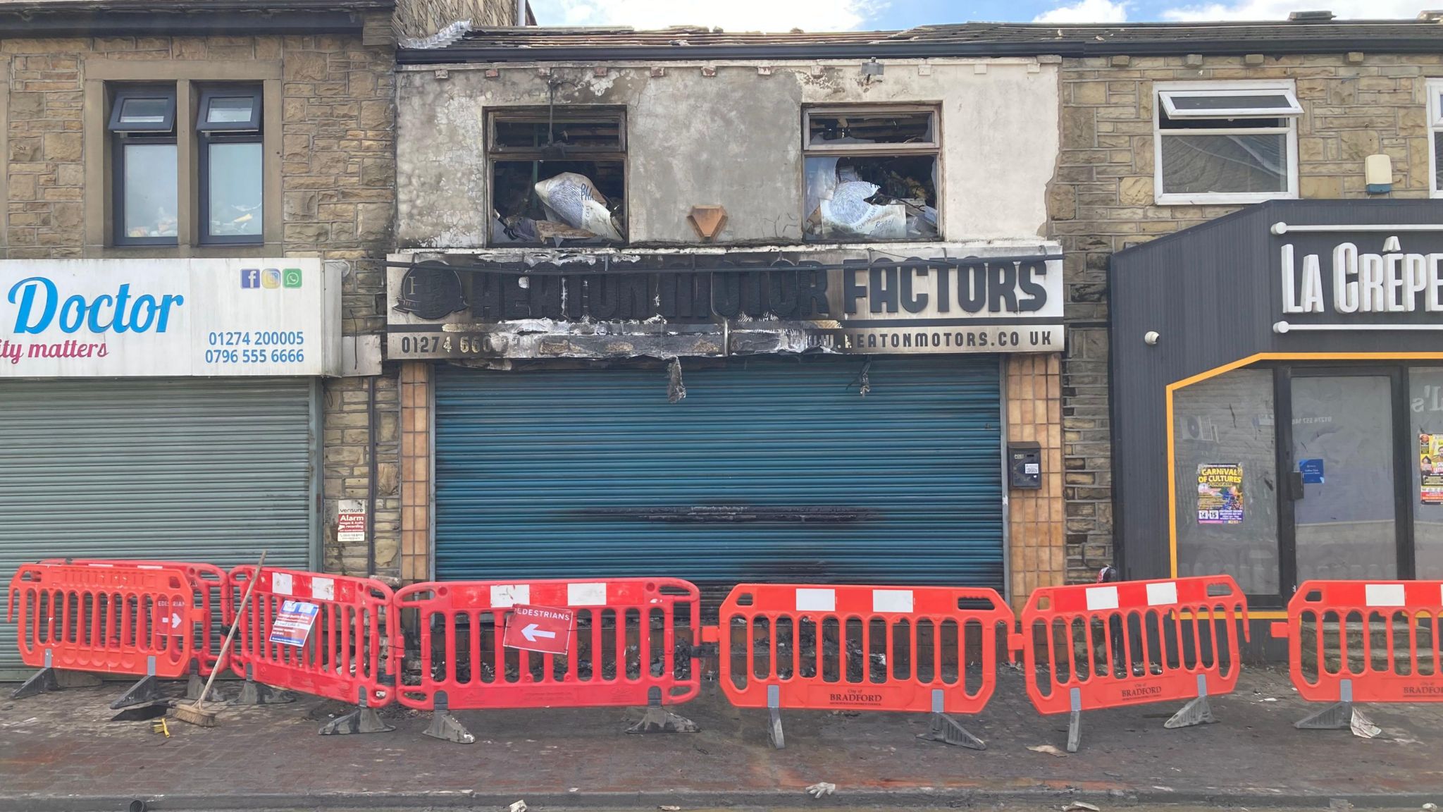 Aftermath of the fire at Heaton Motors