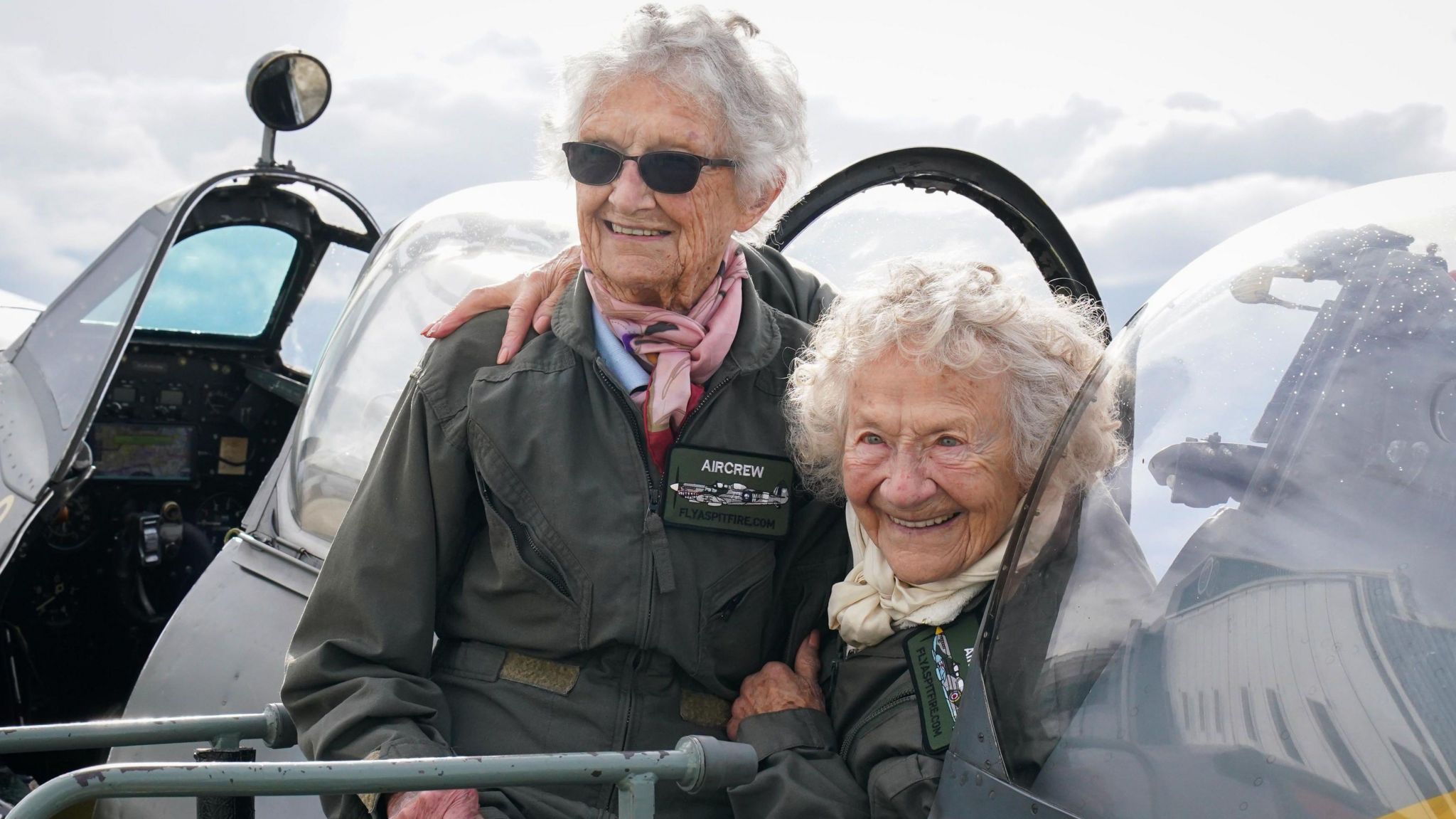 Ms Hall and Ms Barron sat in a Spitfire on Thursday