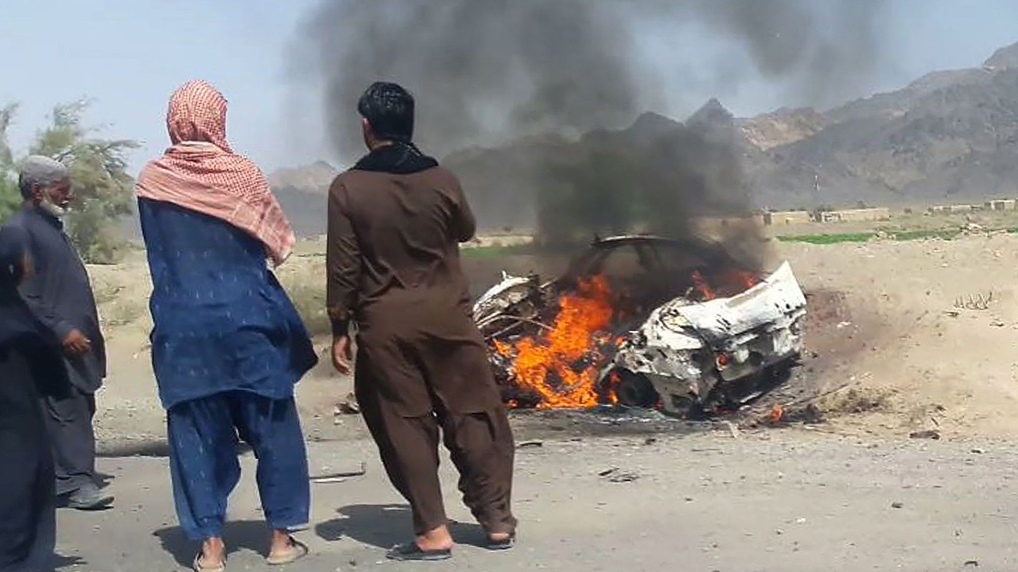 The purported site of the drone strike in the Ahmad Wal area of Balochistan in Pakistan, 21 May