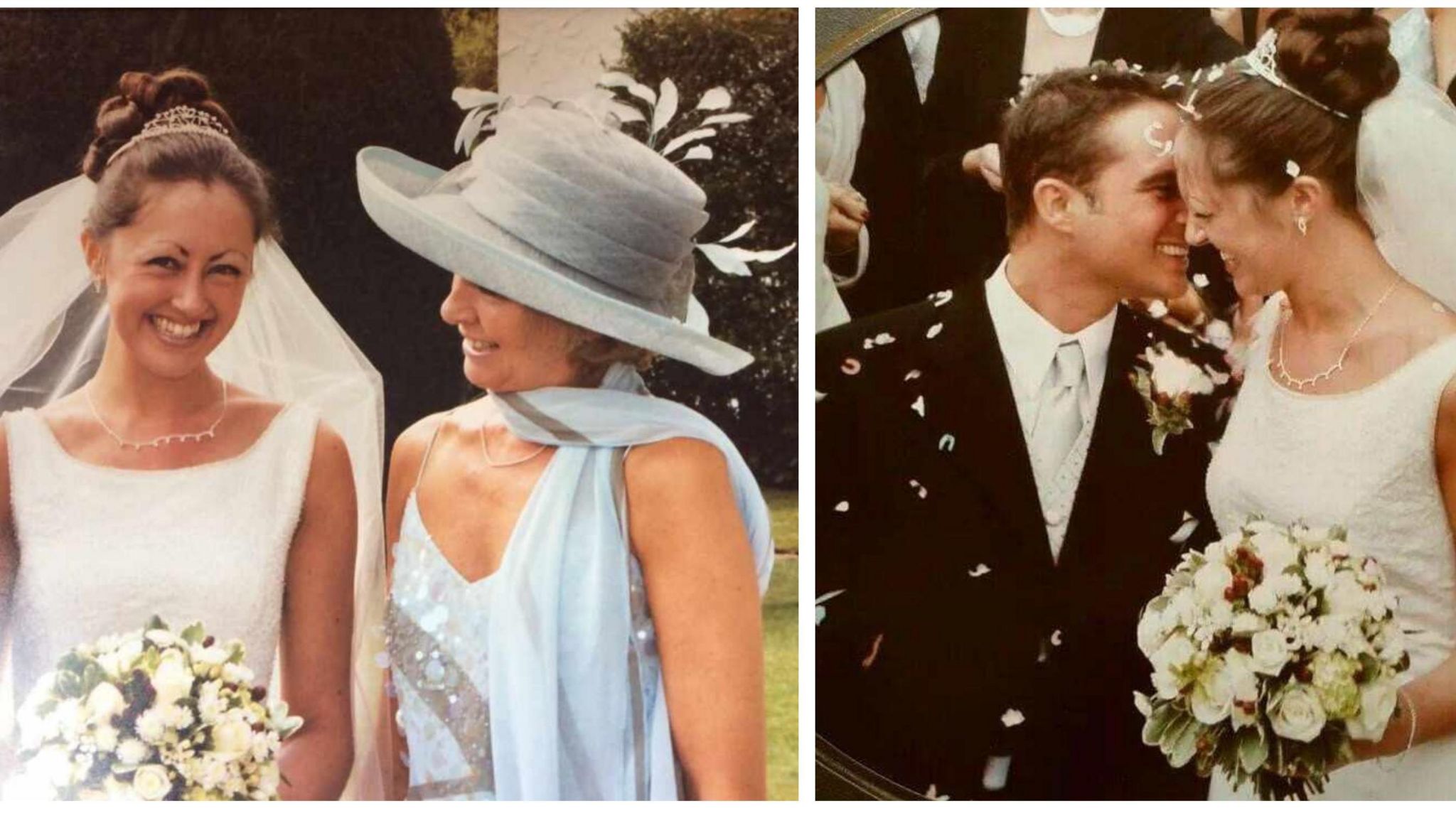 Kate Thompson with her mother on her wedding day and with her husband, Kevin